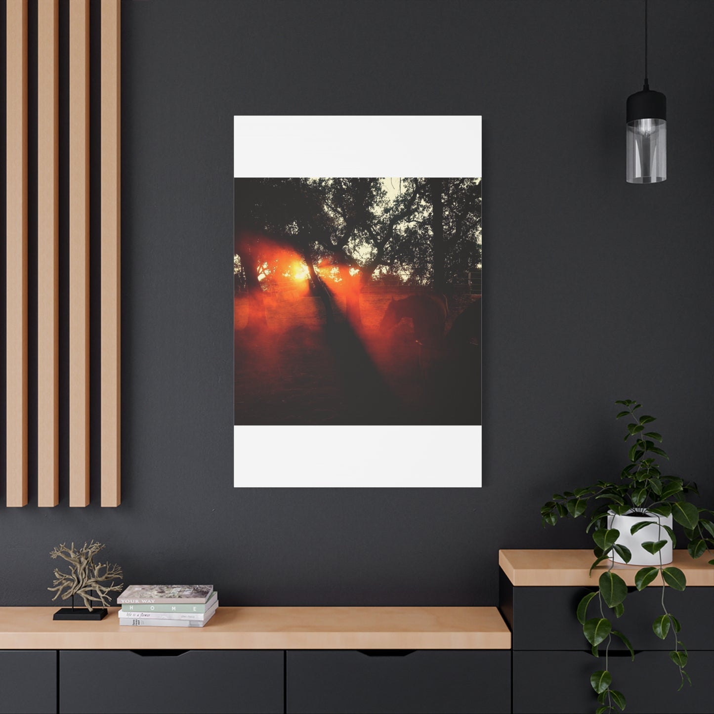 Sunset Forest Matte Canvas Wall Art — Dramatic Orange Light Photography