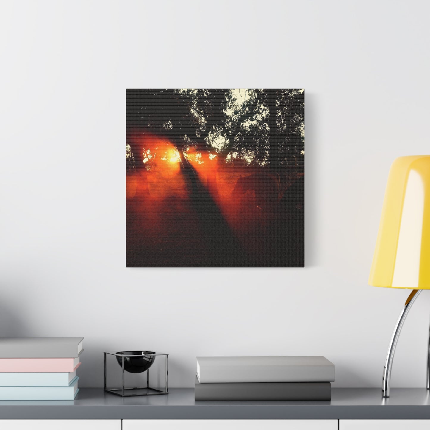 Sunset Forest Matte Canvas Wall Art — Dramatic Orange Light Photography