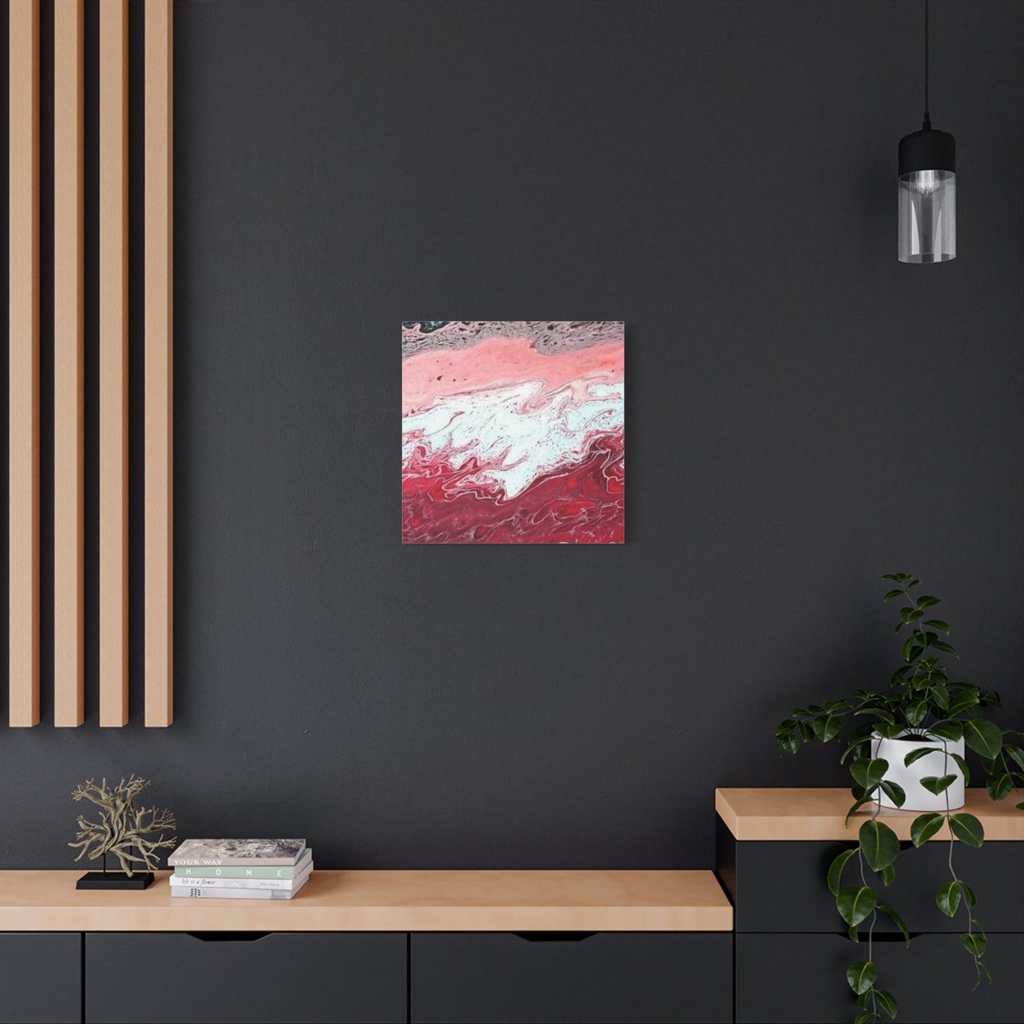 Abstract Pink & Red Fluid Art Canvas — Matte Stretched Wall Art