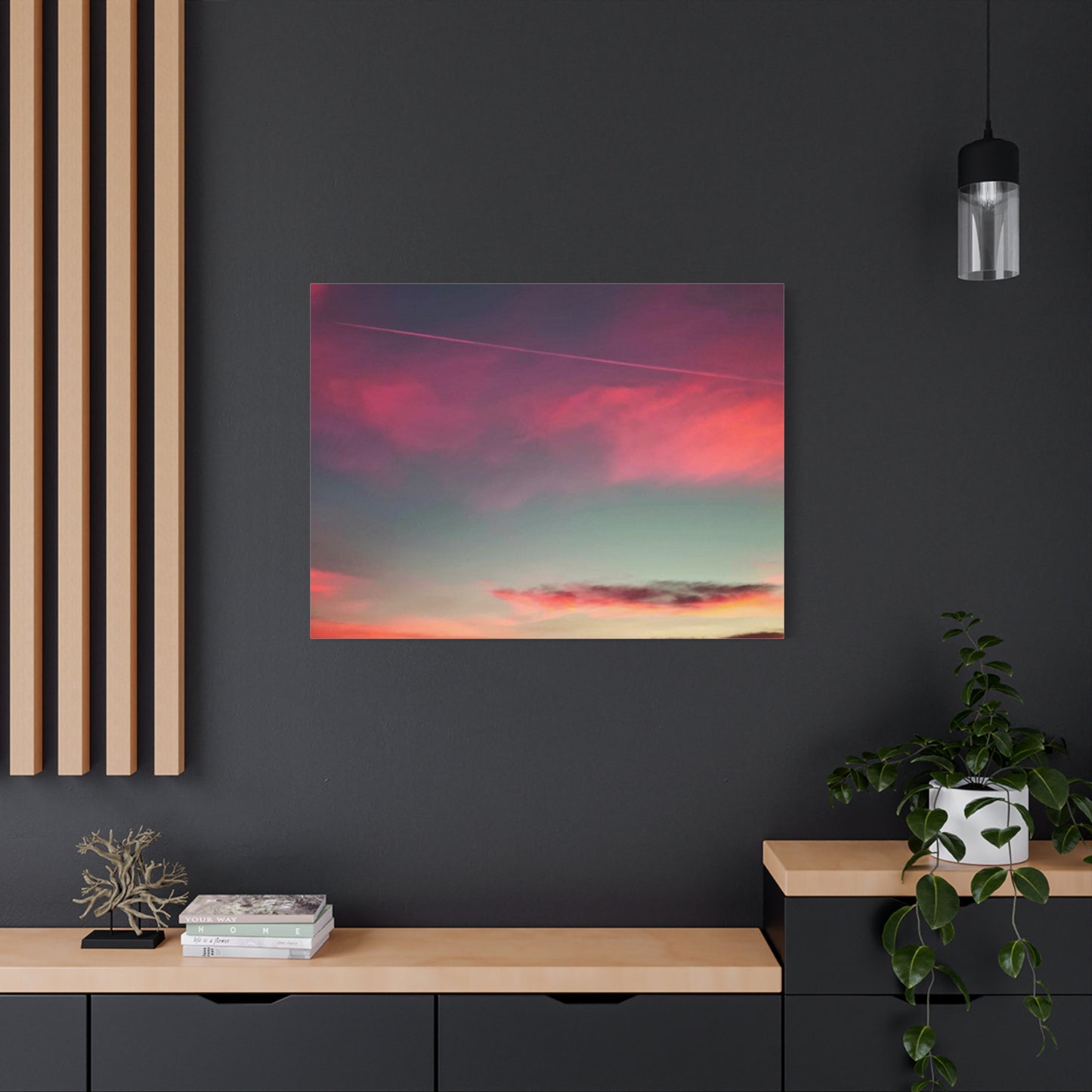 pink sky at morning - Horizon Matte Canvas Print — Vibrant Pink & Teal Sky Wall Art, Stretched 1.25"