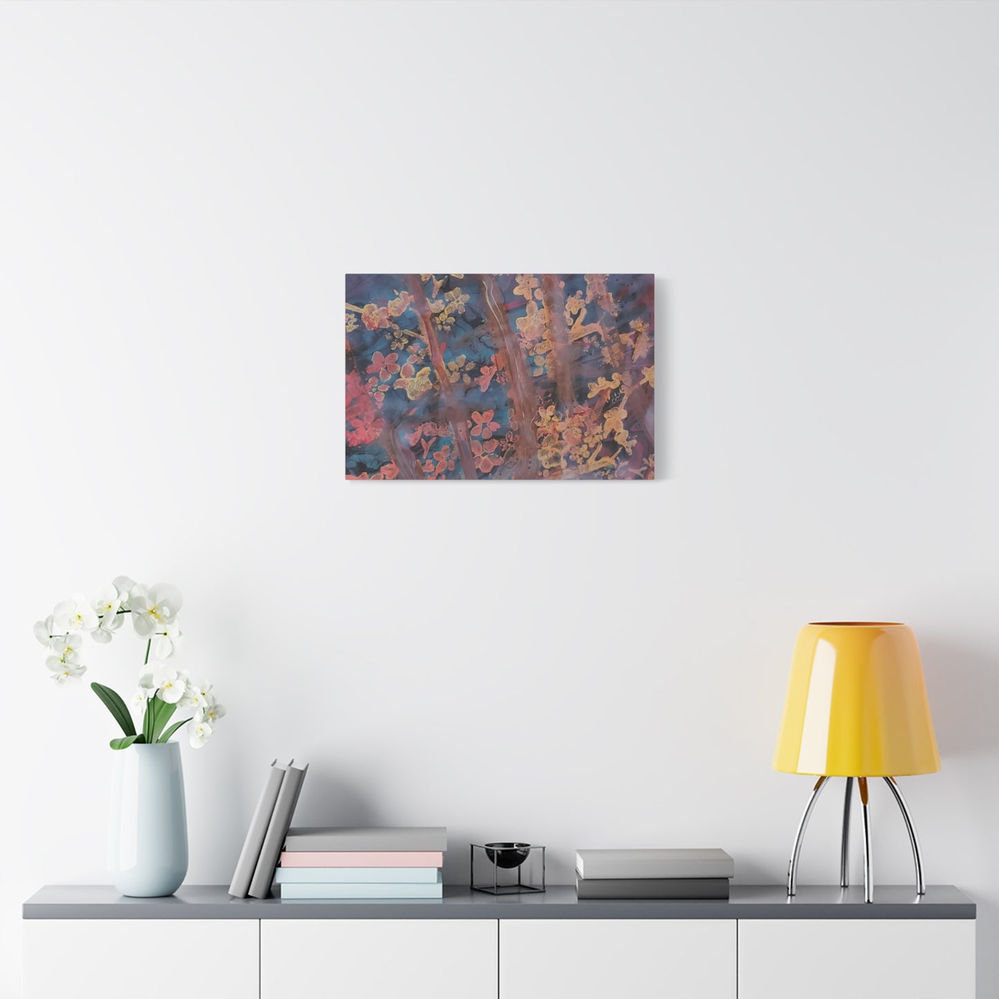 Abstract Floral Canvas Print — Moody Pink & Blue Stretched Wall Art