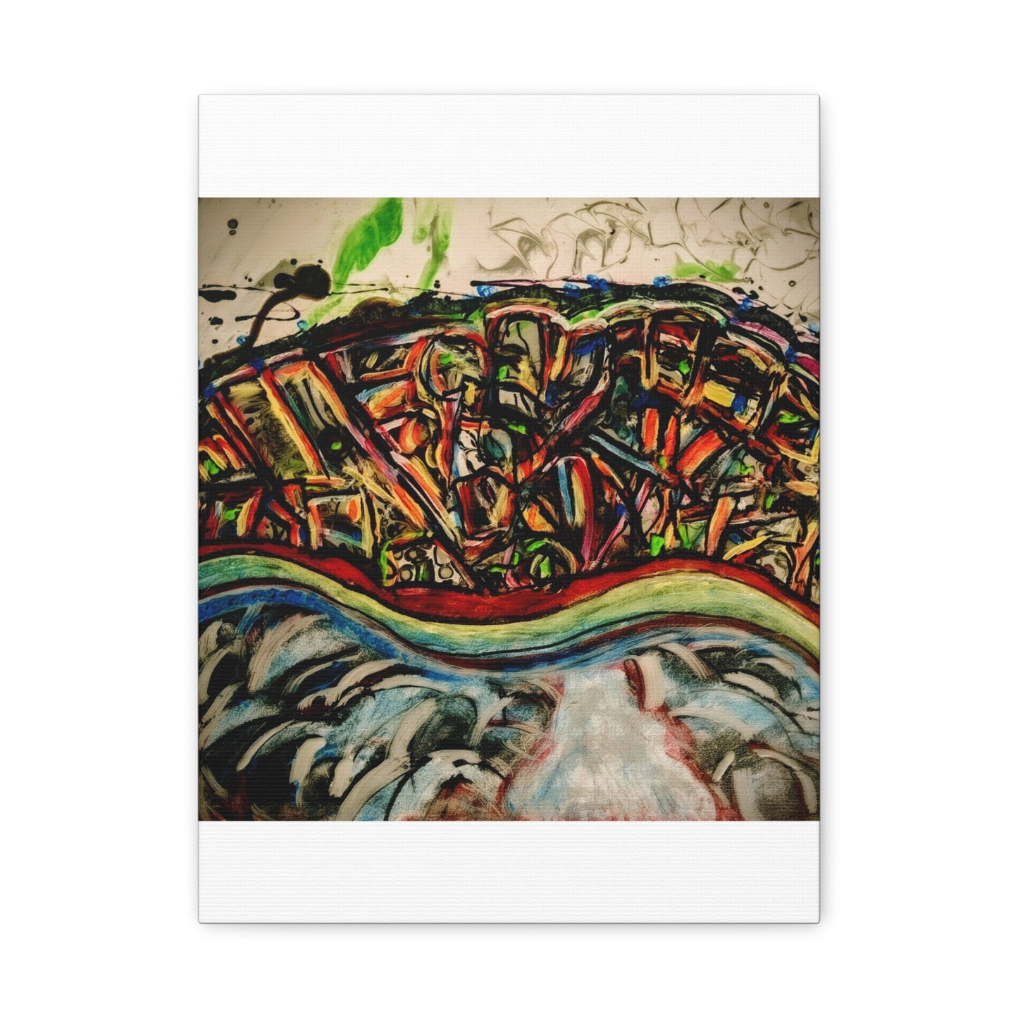Acrylic_inequalities - Abstract Coastal Cityscape Canvas — Vibrant Ocean Wave Wall Art