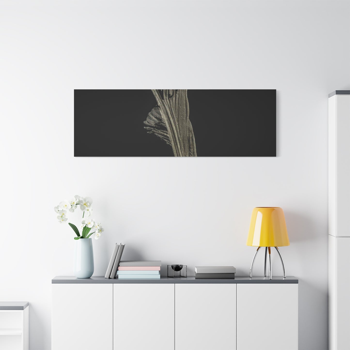 Calla Lilly - Minimalist Botanical Canvas Print — Monochrome Flower Art on Black Matte