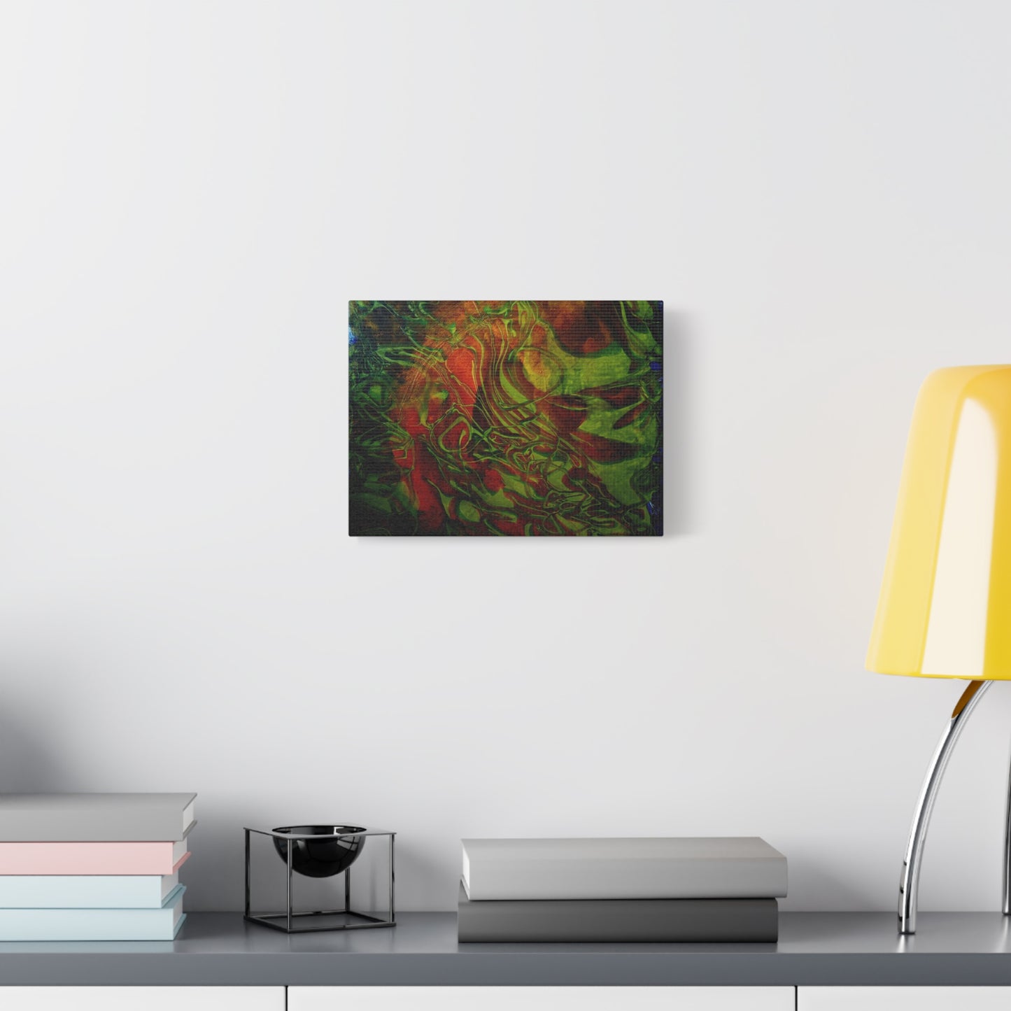 Abstract Green & Red Fluid Art Canvas Print