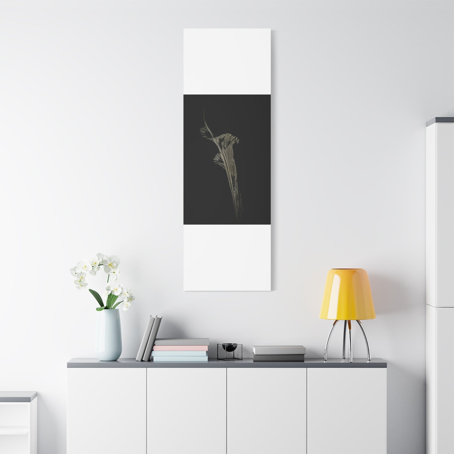 Calla Lilly - Minimalist Botanical Canvas Print — Monochrome Flower Art on Black Matte