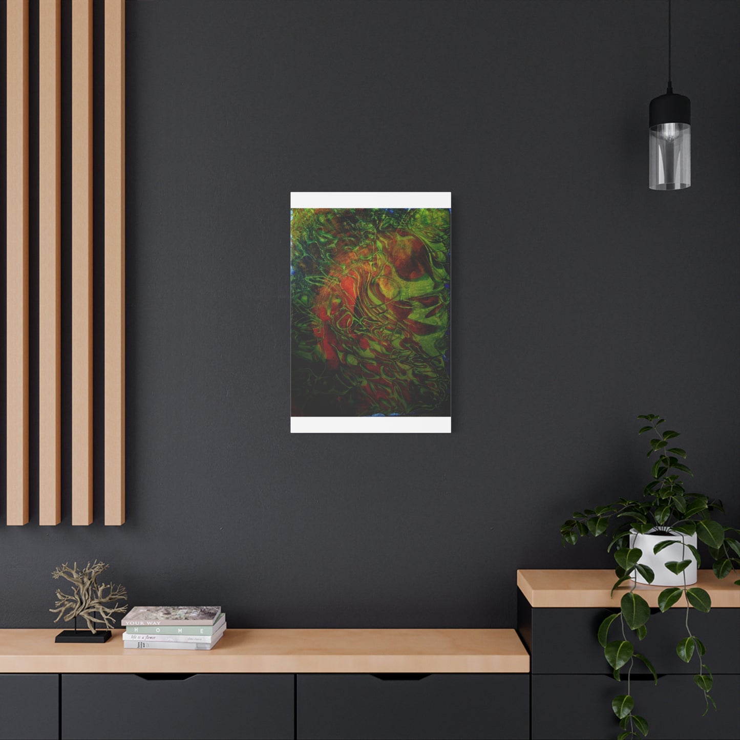 Abstract Green & Red Fluid Art Canvas Print