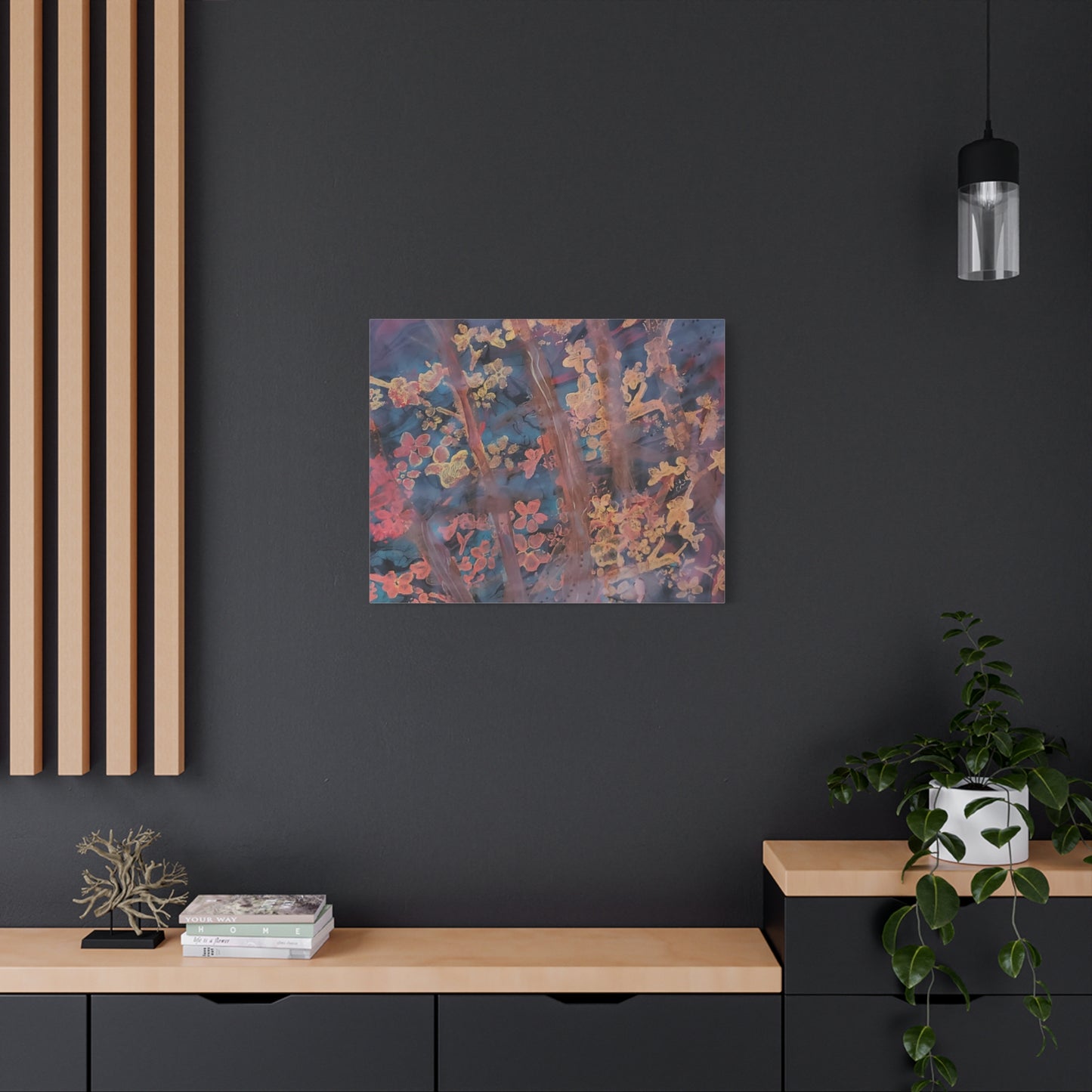 Abstract Floral Canvas Print — Moody Pink & Blue Stretched Wall Art