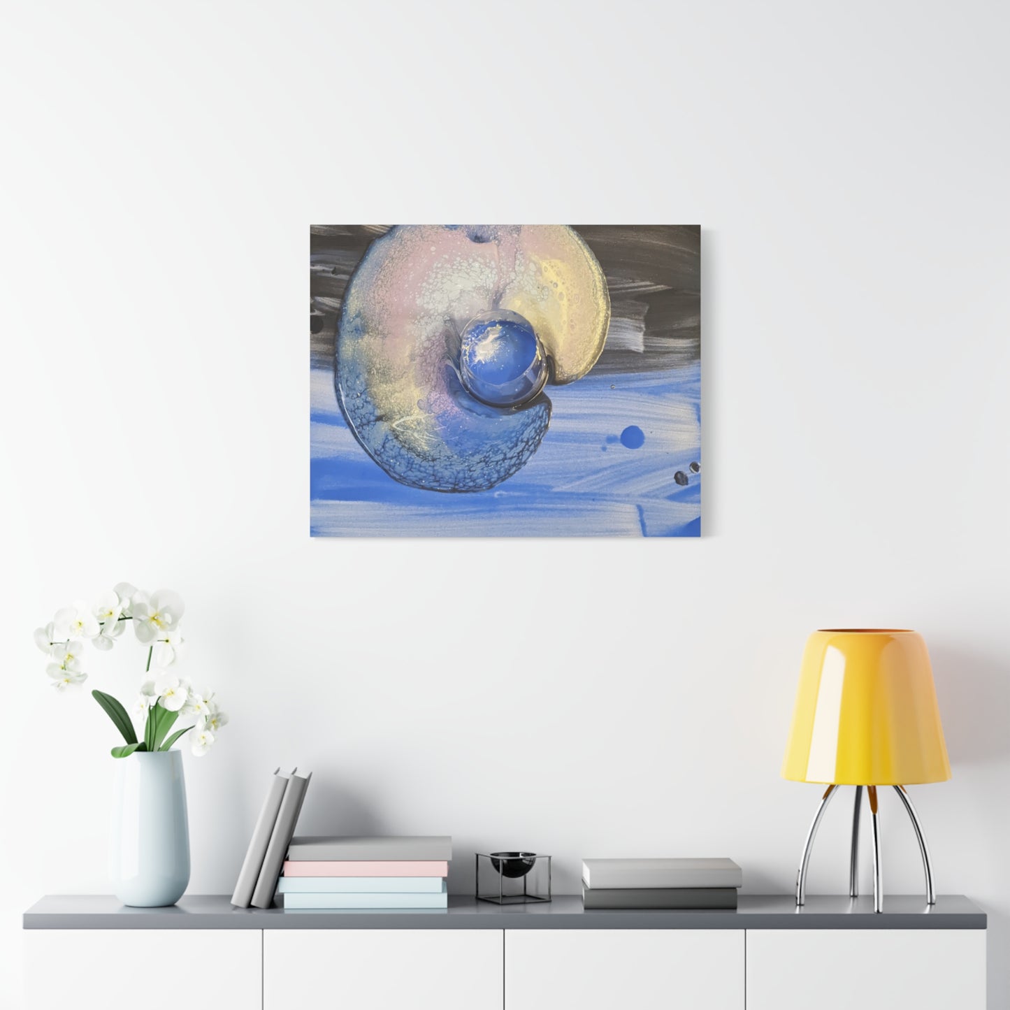 the nautilus - Abstract Blue Spiral Matte Canvas Art - Nautical Coastal Wall Decor