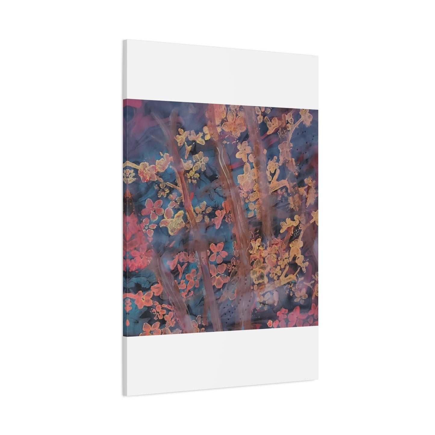 Abstract Floral Canvas Print — Moody Pink & Blue Stretched Wall Art
