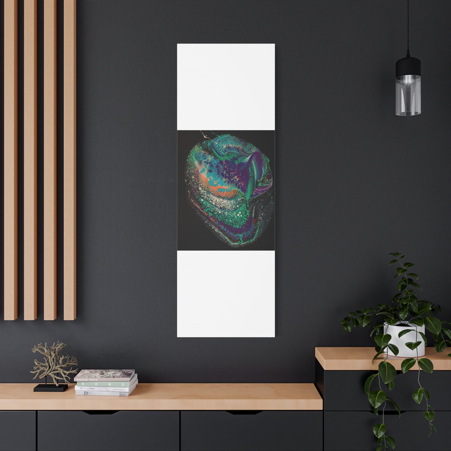 Abstract Fluid Art Canvas Print — Teal, Purple & Gold Swirl Matte Stretched Wall Art