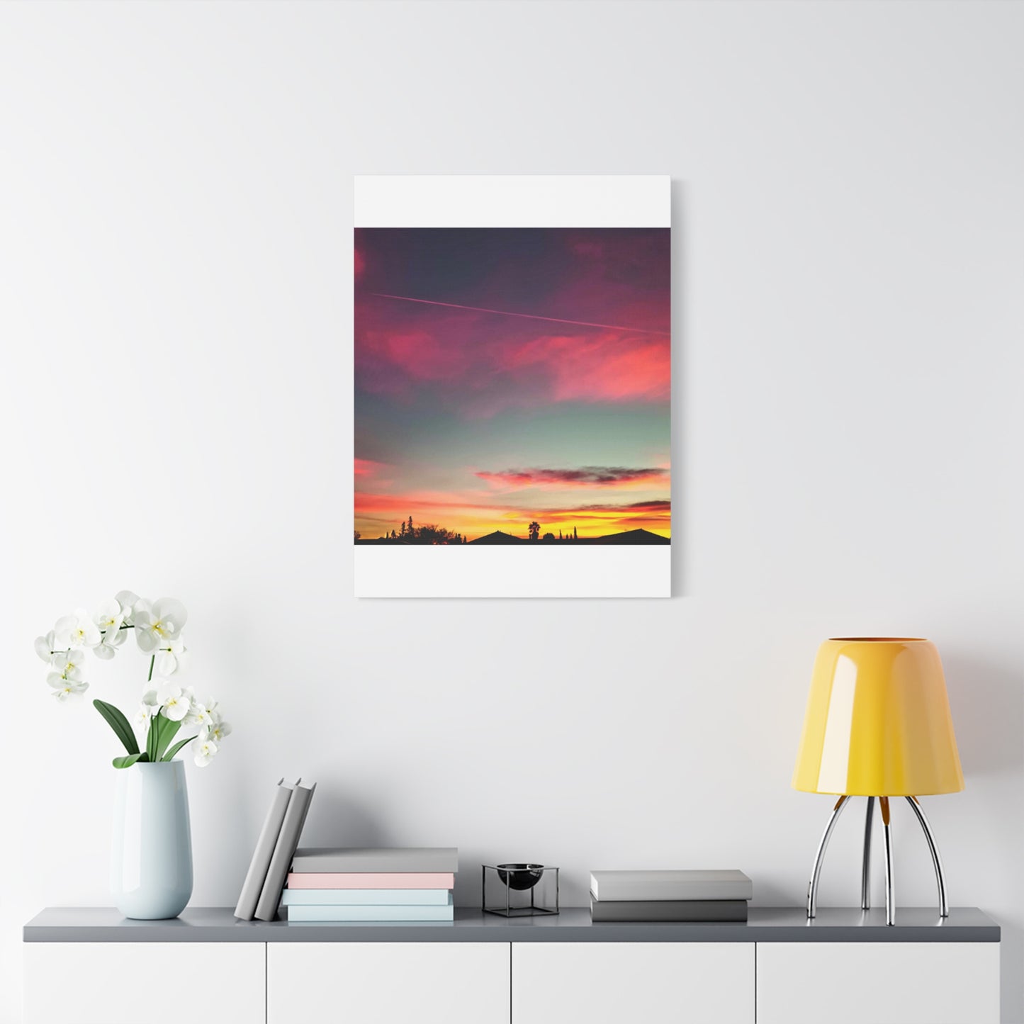 pink sky at morning - Horizon Matte Canvas Print — Vibrant Pink & Teal Sky Wall Art, Stretched 1.25"