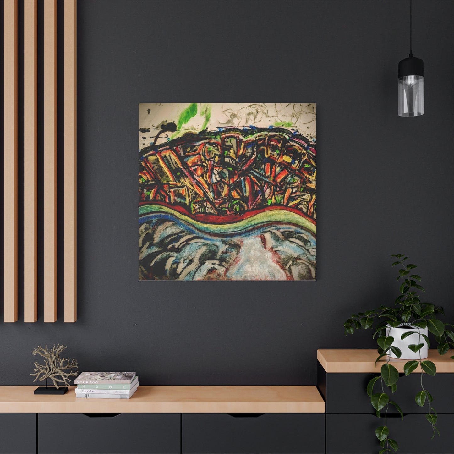 Acrylic_inequalities - Abstract Coastal Cityscape Canvas — Vibrant Ocean Wave Wall Art