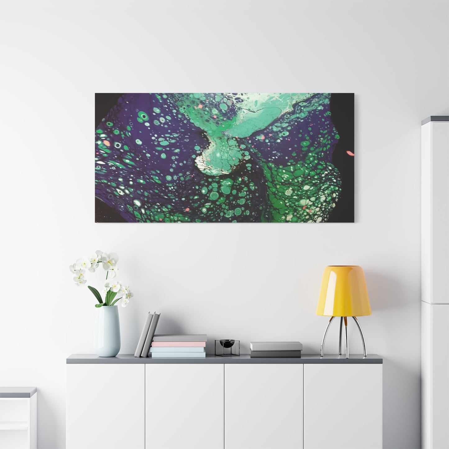 Abstract Green & Teal Fluid Art Canvas Print - Matte Stretched Wall Art