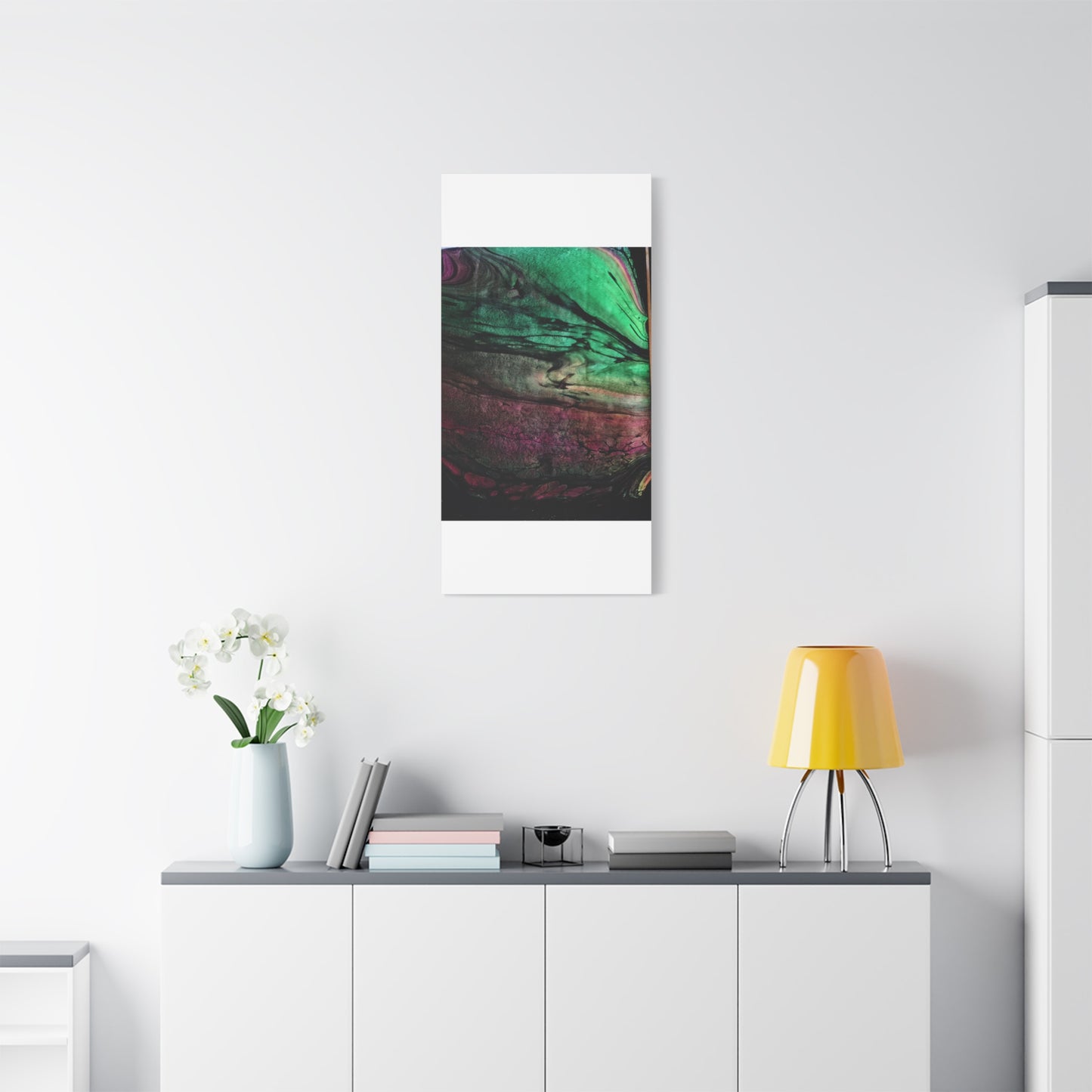 flame tempered pour - Abstract Teal & Magenta Canvas Wall Art — Matte Stretched 1.25"
