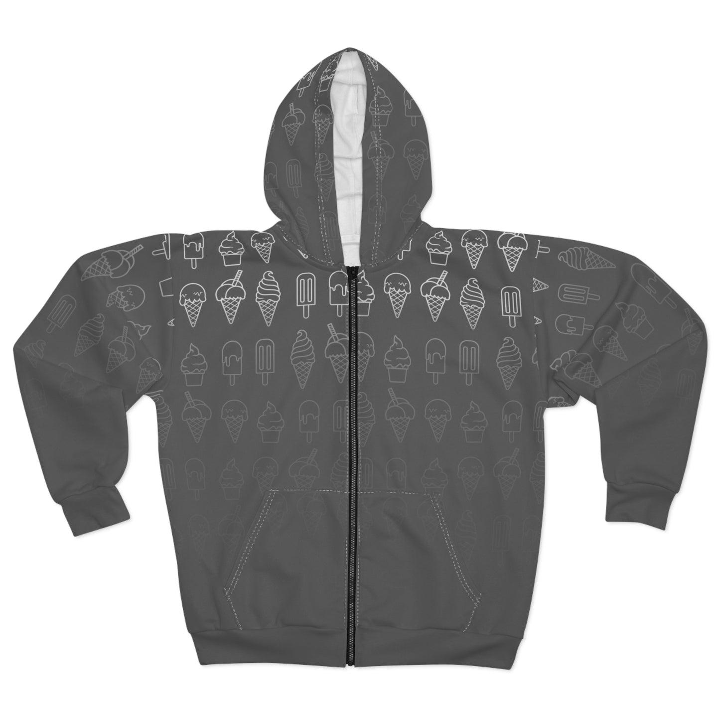 dessert-hoodie_Ice Cream Pattern Zip Hoodie — All-Over Print Dessert Graphic Hoodie