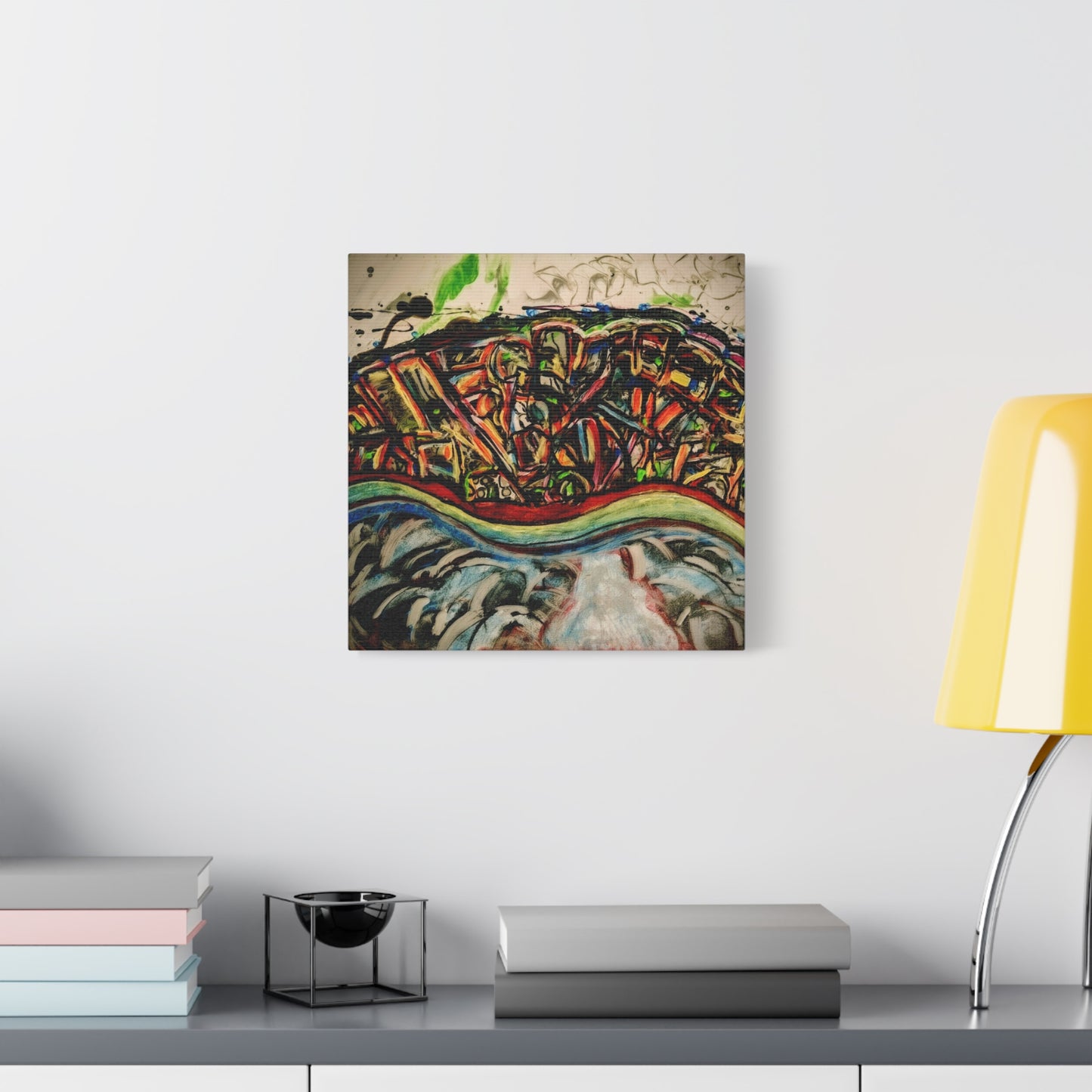 Acrylic_inequalities - Abstract Coastal Cityscape Canvas — Vibrant Ocean Wave Wall Art