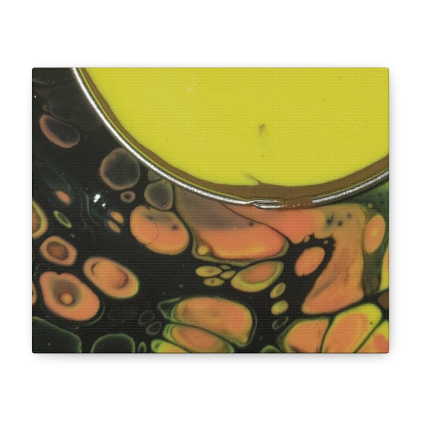 Abstract Fluid Art Canvas Print — Yellow & Black Cell Pour