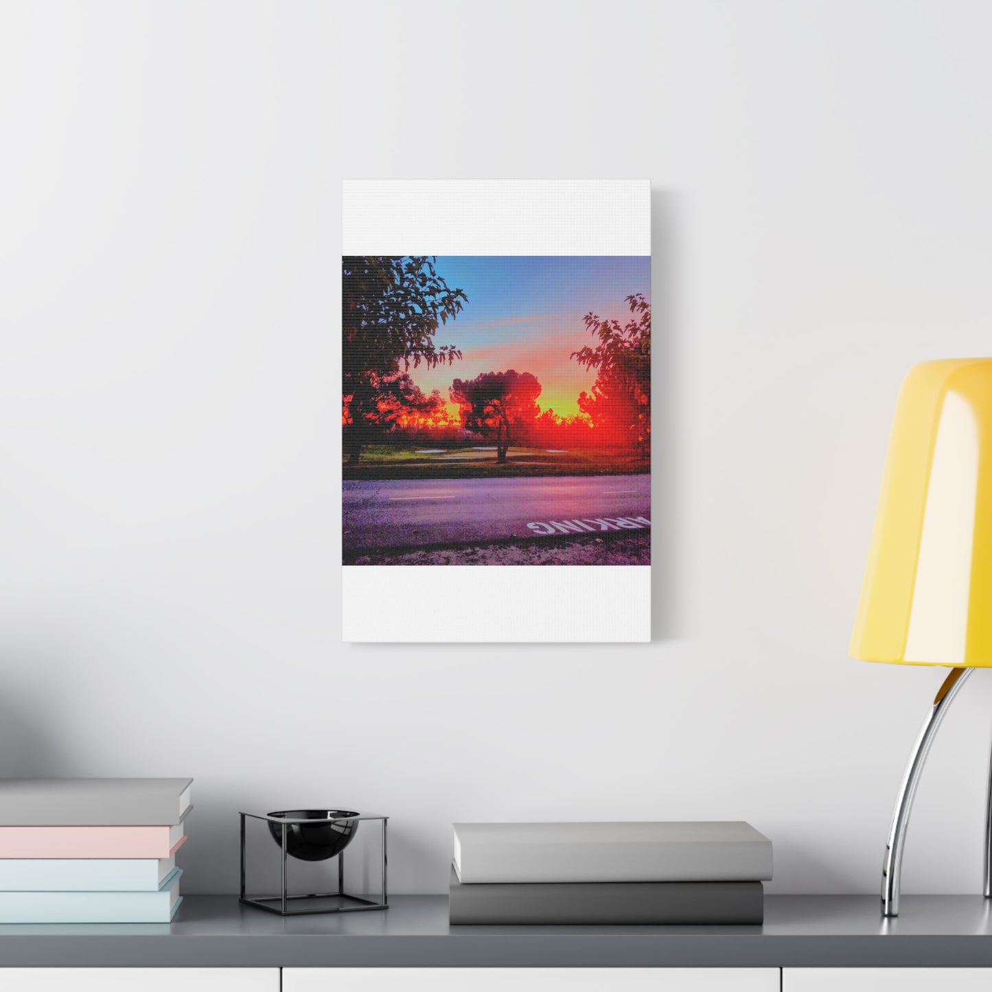 4th green @muni - Sunset Park Matte Canvas Print — Vibrant Red & Orange Landscape Wall Art