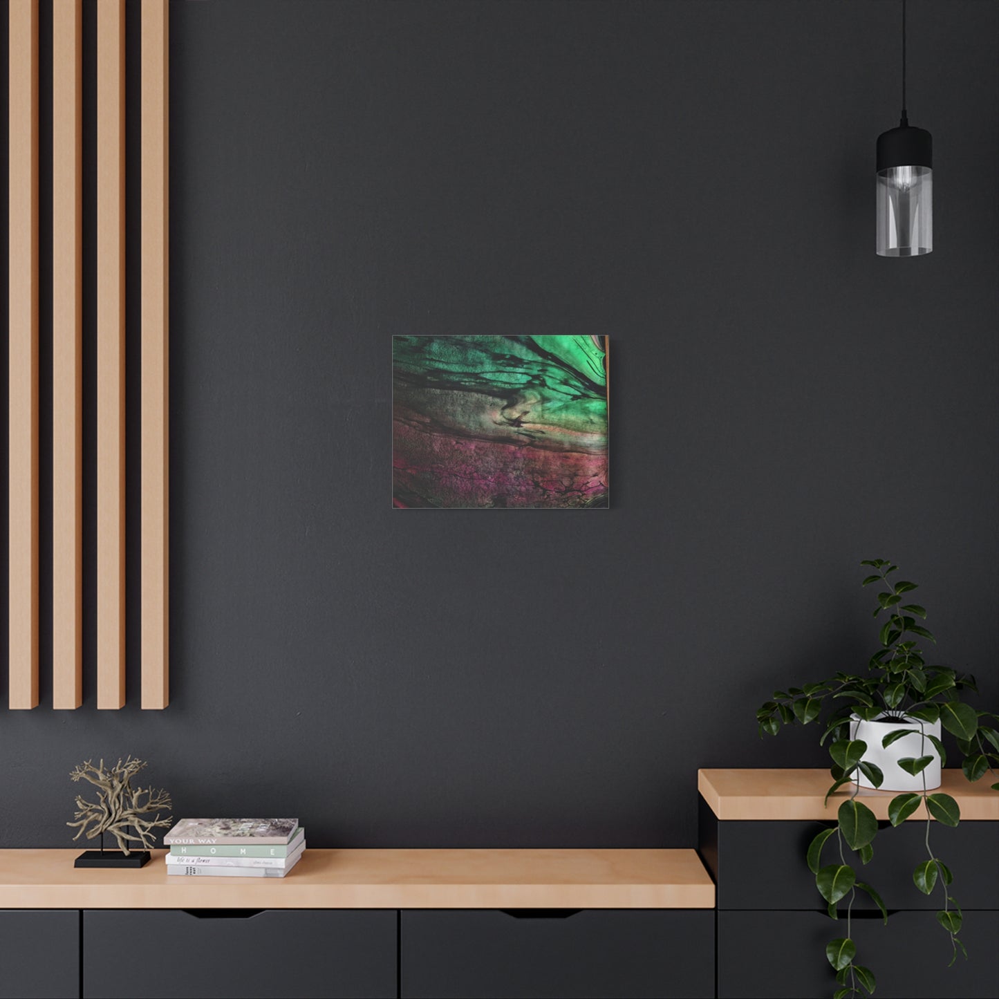 flame tempered pour - Abstract Teal & Magenta Canvas Wall Art — Matte Stretched 1.25"