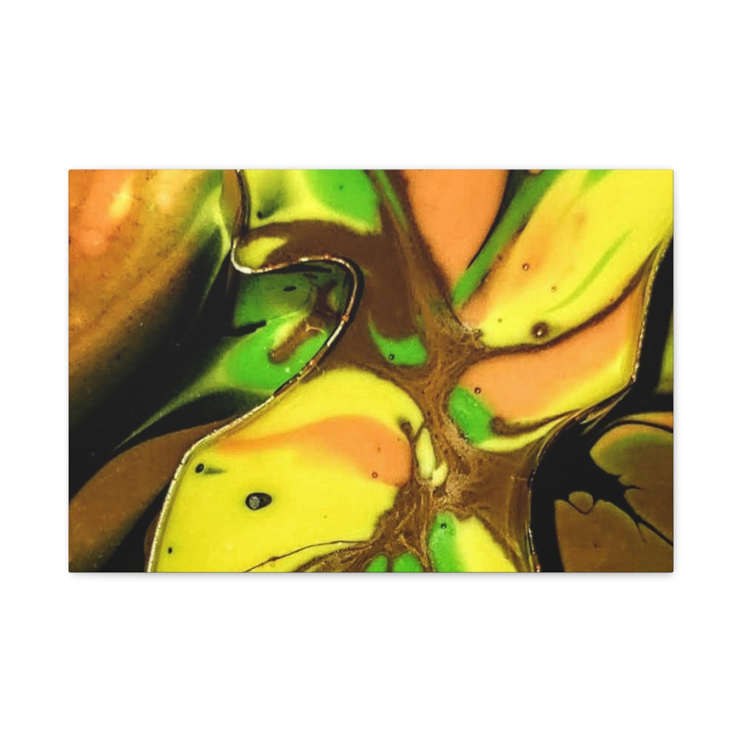 Abstract Green & Gold Fluid Art Matte Canvas Print (Stretched)