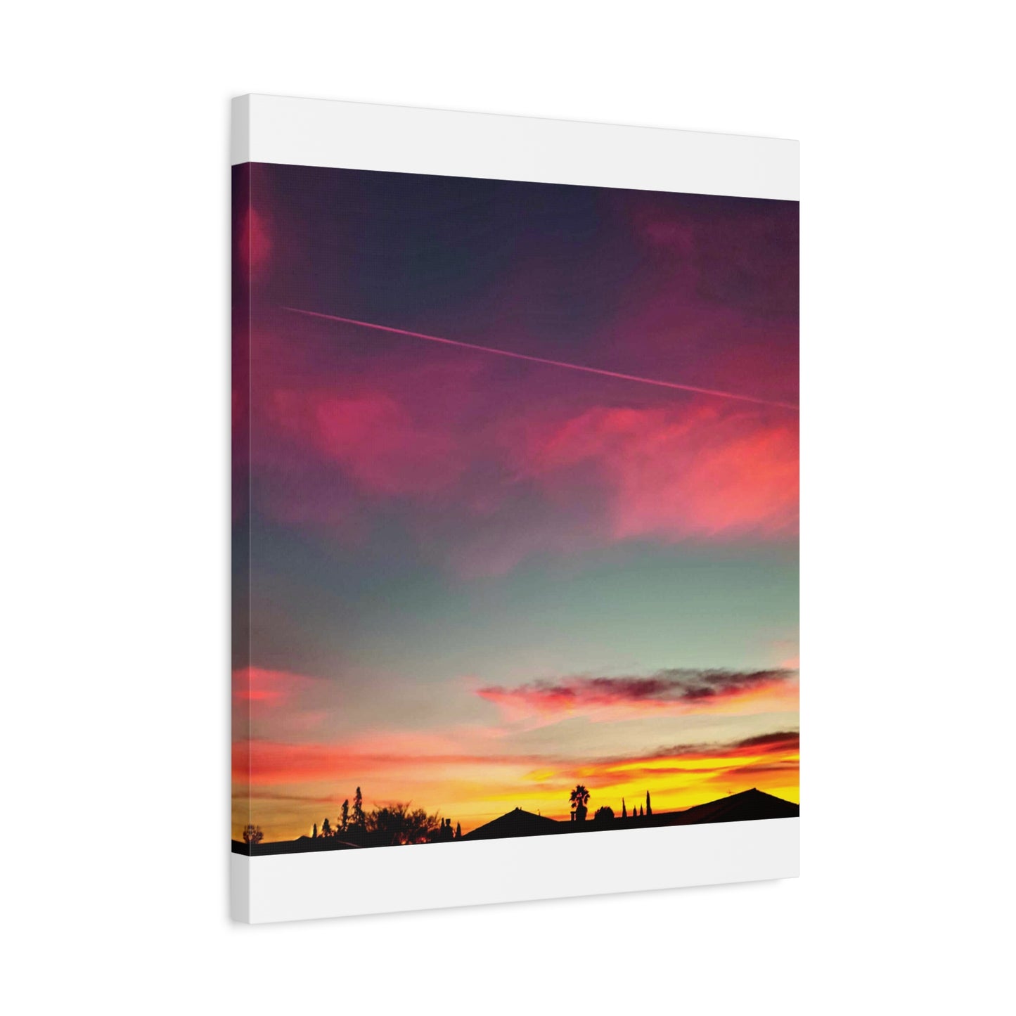 pink sky at morning - Horizon Matte Canvas Print — Vibrant Pink & Teal Sky Wall Art, Stretched 1.25"