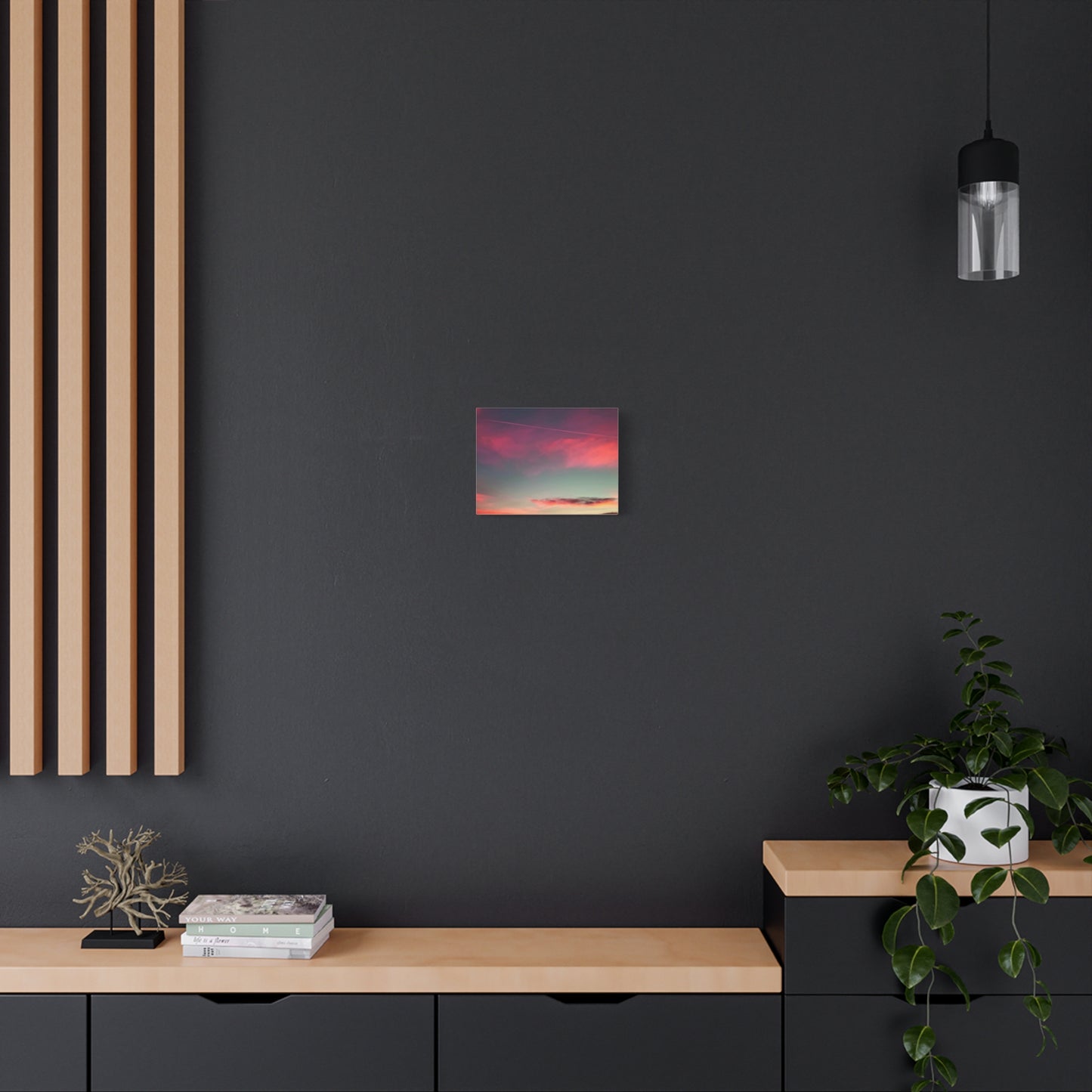 pink sky at morning - Horizon Matte Canvas Print — Vibrant Pink & Teal Sky Wall Art, Stretched 1.25"
