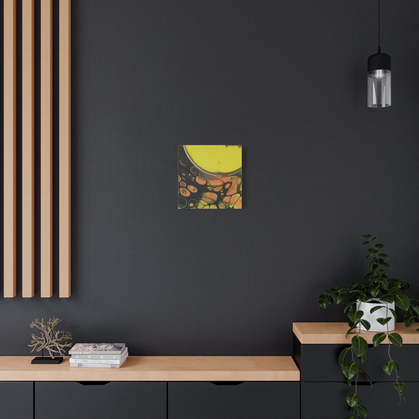 Abstract Fluid Art Canvas Print — Yellow & Black Cell Pour