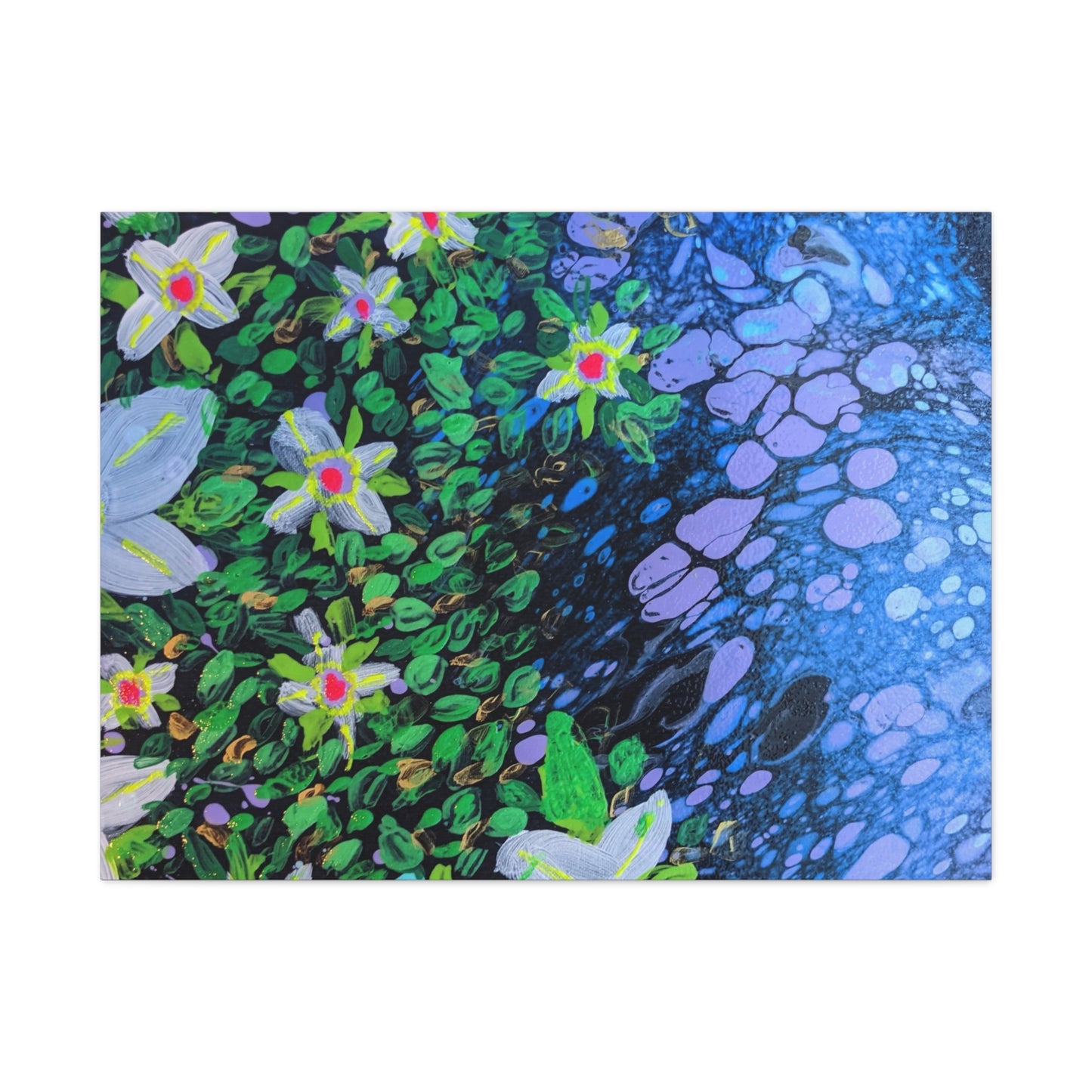 Floetrol&Flowers -  Reef Matte Canvas Wall Art — Blue & Green Abstract Flower Painting