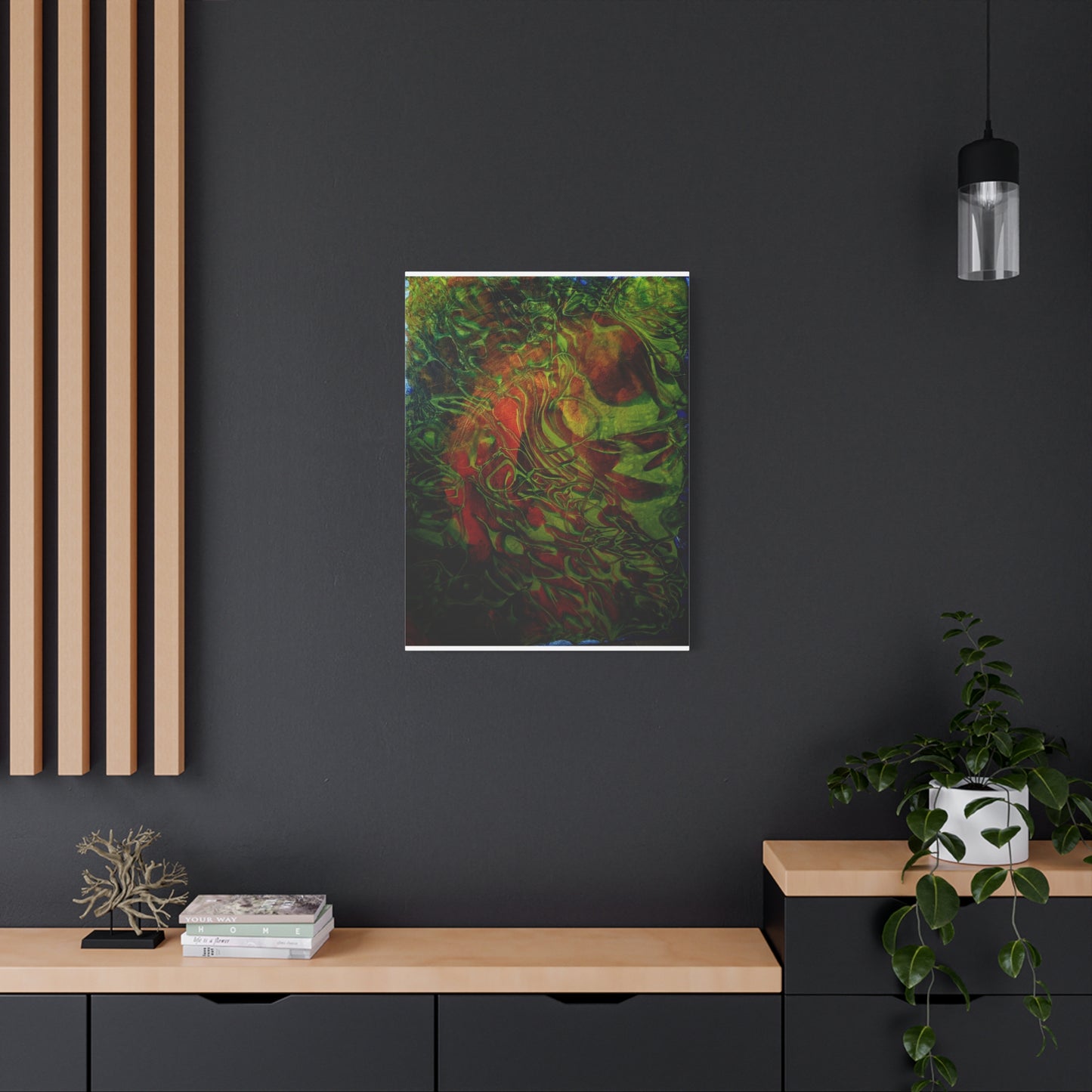 Abstract Green & Red Fluid Art Canvas Print