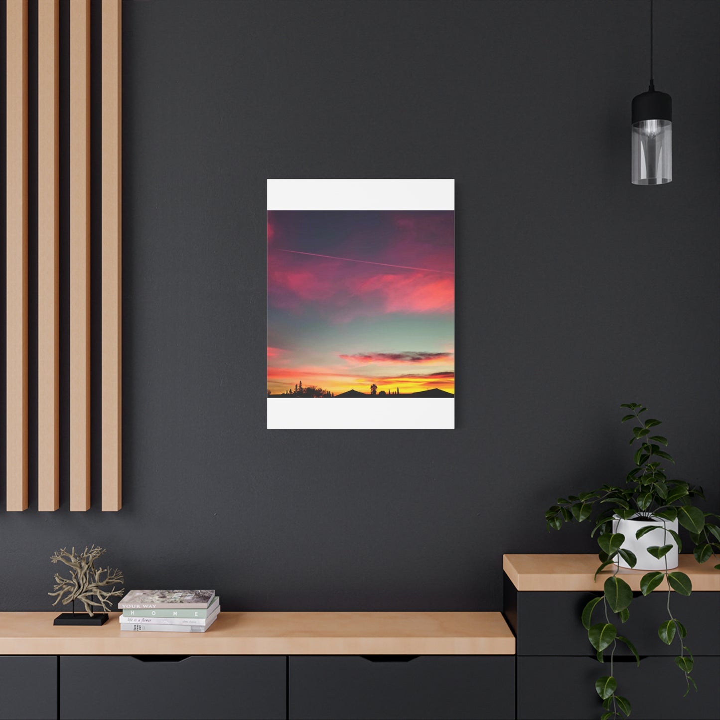 pink sky at morning - Horizon Matte Canvas Print — Vibrant Pink & Teal Sky Wall Art, Stretched 1.25"