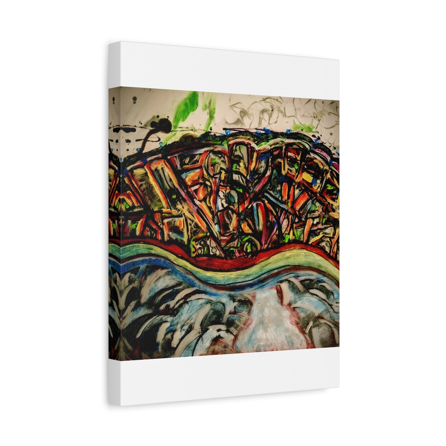 Acrylic_inequalities - Abstract Coastal Cityscape Canvas — Vibrant Ocean Wave Wall Art