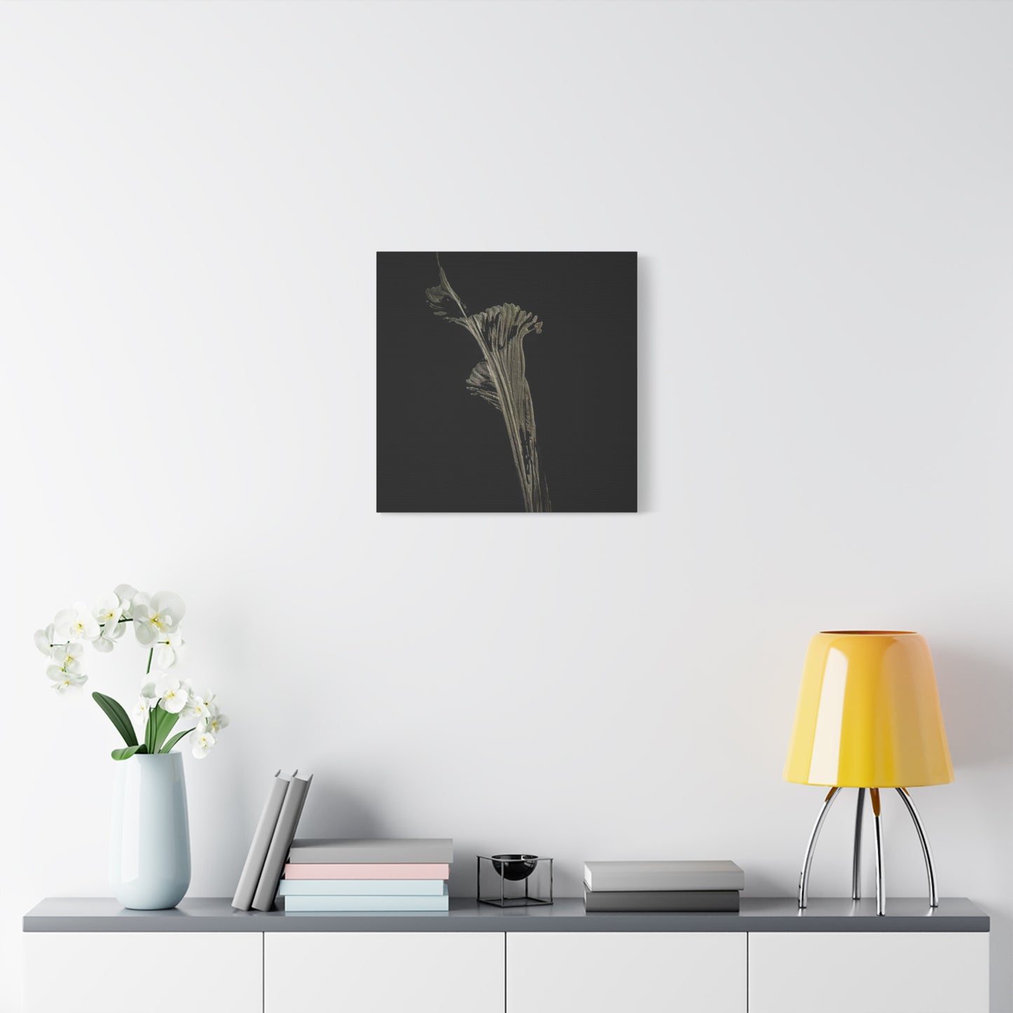 Calla Lilly - Minimalist Botanical Canvas Print — Monochrome Flower Art on Black Matte