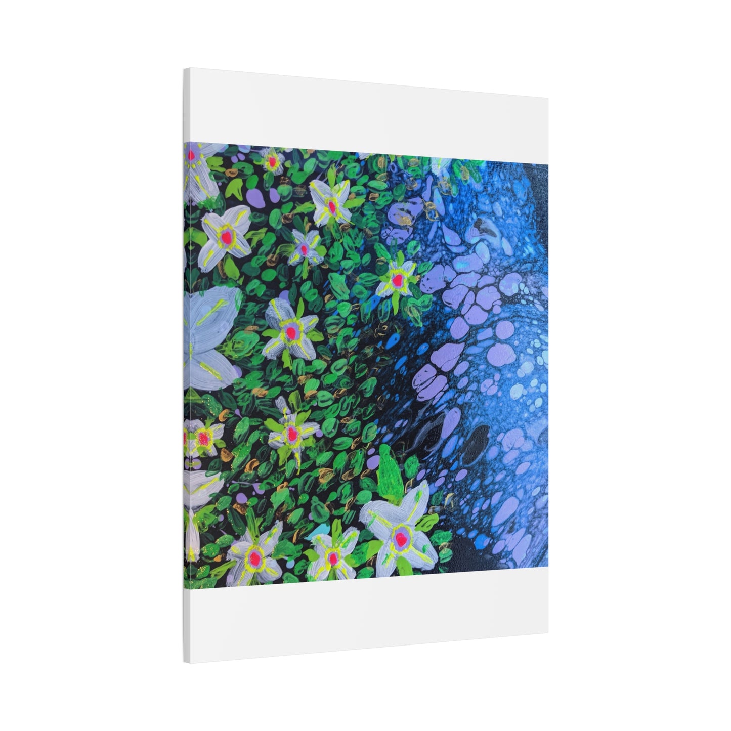 Floetrol&Flowers -  Reef Matte Canvas Wall Art — Blue & Green Abstract Flower Painting