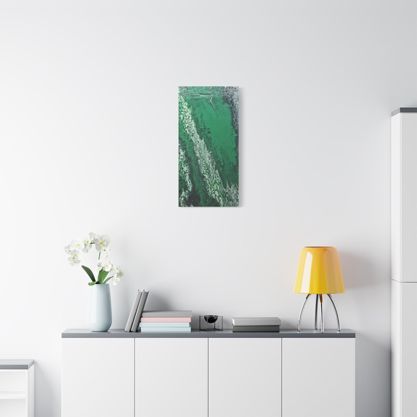 Emerald Wave Abstract Canvas Print — Matte Stretched Wall Art
