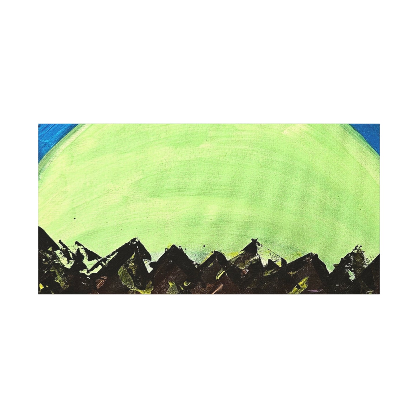 Green Moonrise Canvas Wall Art – Mountain Silhouette Nightscape