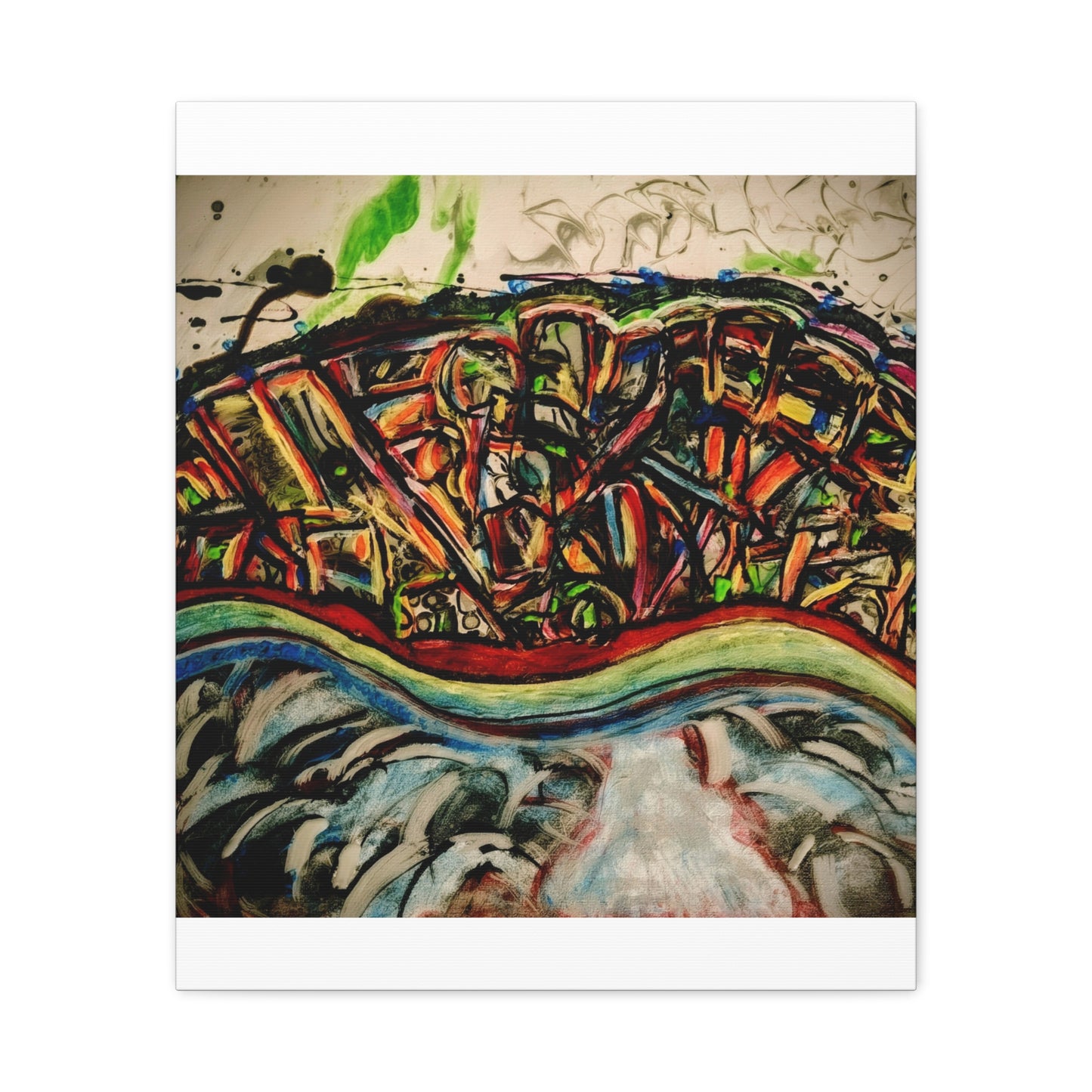 Acrylic_inequalities - Abstract Coastal Cityscape Canvas — Vibrant Ocean Wave Wall Art