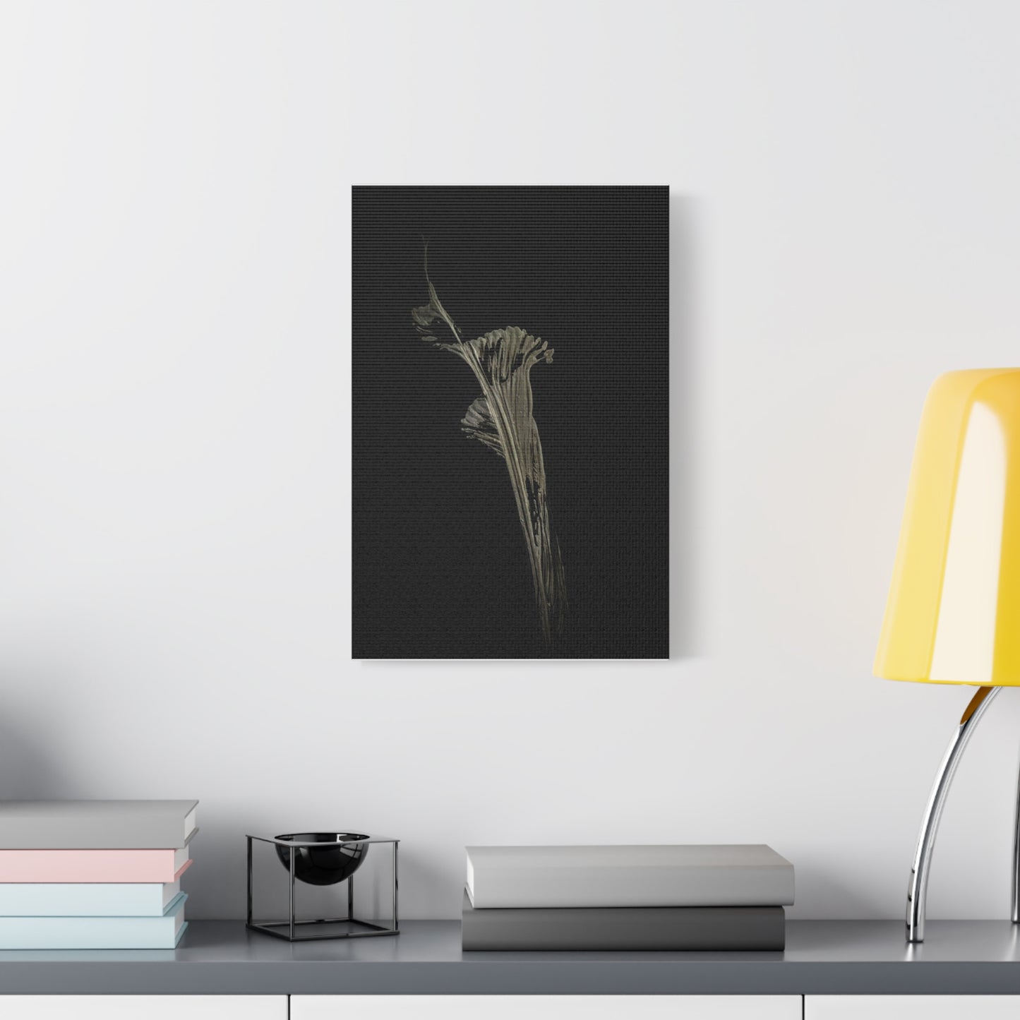 Calla Lilly - Minimalist Botanical Canvas Print — Monochrome Flower Art on Black Matte