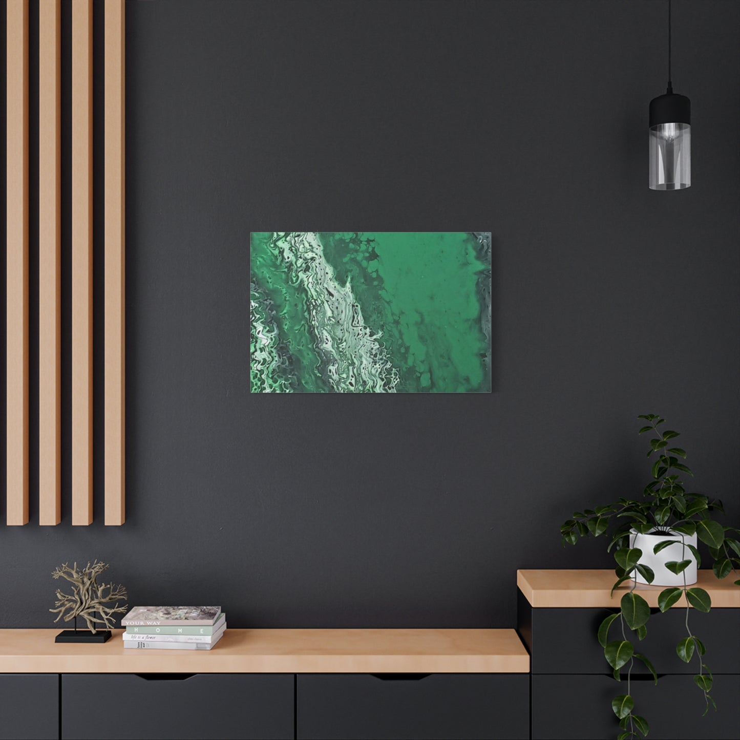 Emerald Wave Abstract Canvas Print — Matte Stretched Wall Art