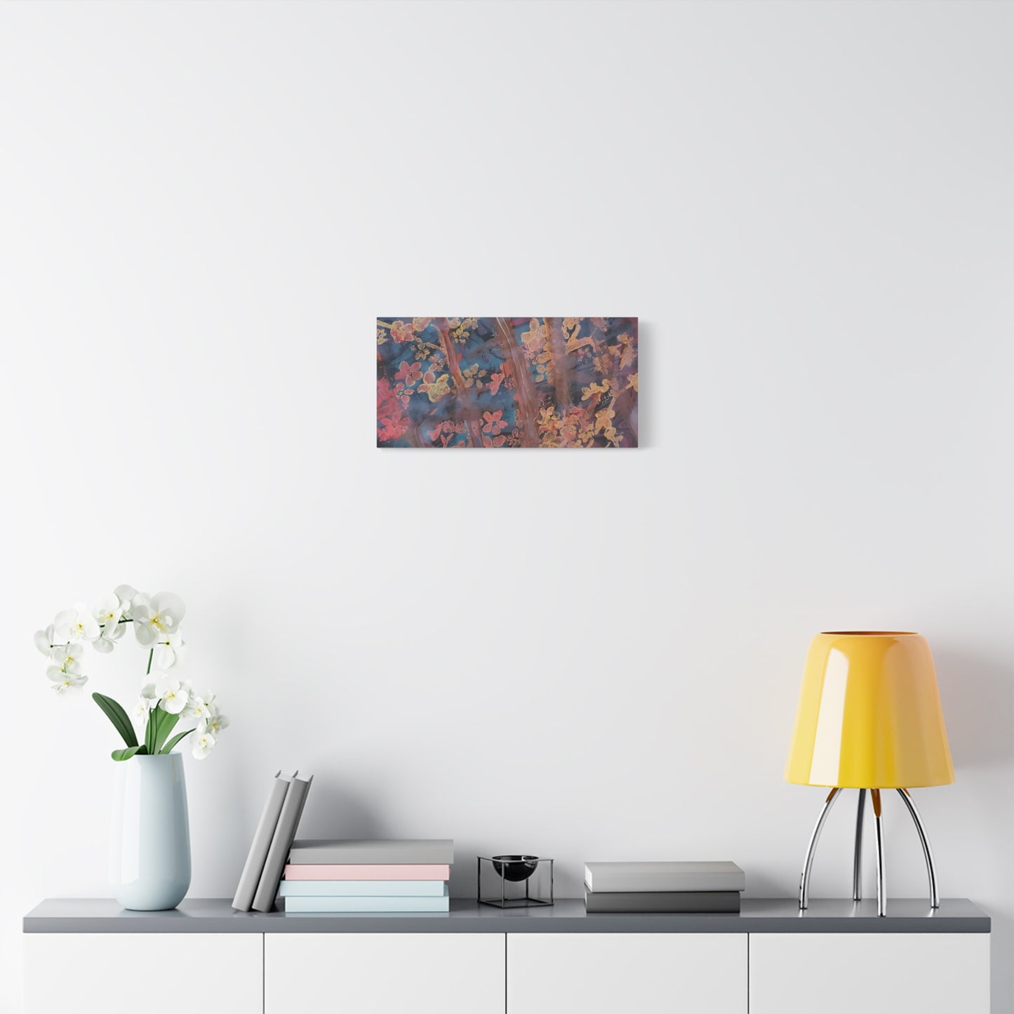 Abstract Floral Canvas Print — Moody Pink & Blue Stretched Wall Art