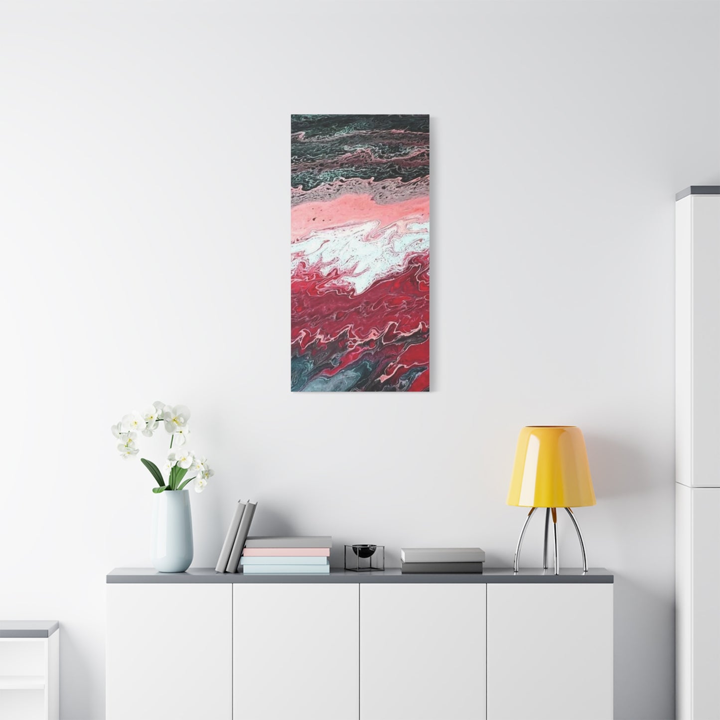Abstract Pink & Red Fluid Art Canvas — Matte Stretched Wall Art