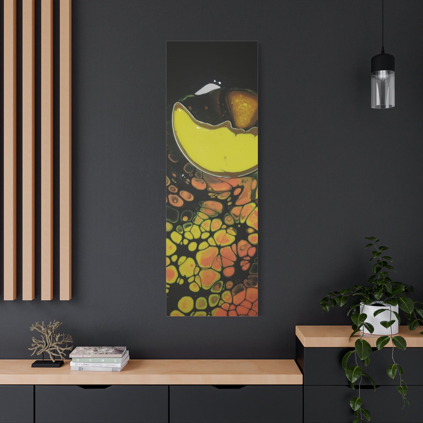 Abstract Fluid Art Canvas Print — Yellow & Black Cell Pour