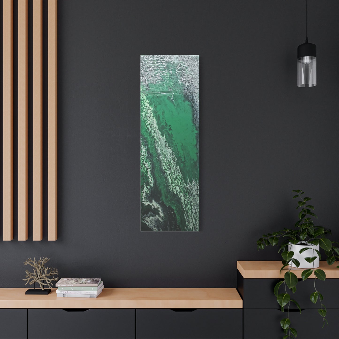 Emerald Wave Abstract Canvas Print — Matte Stretched Wall Art