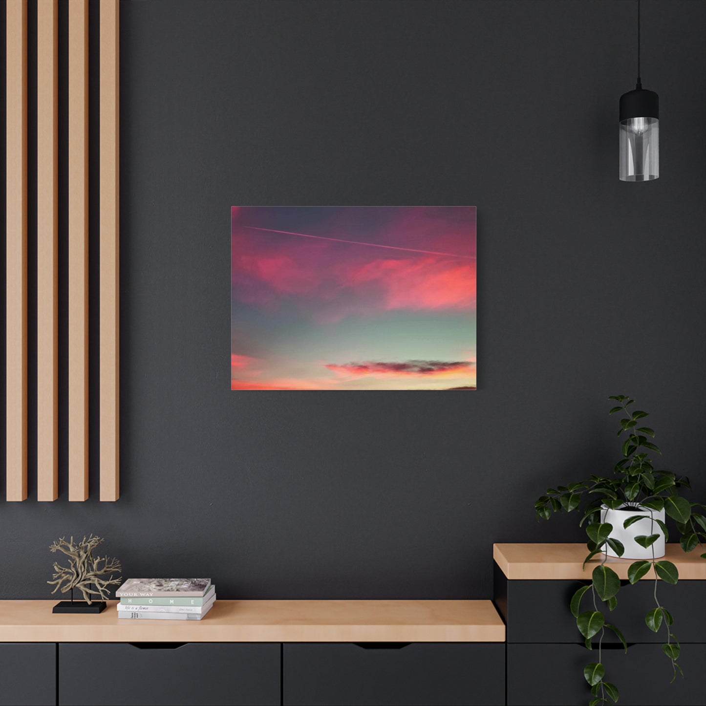 pink sky at morning - Horizon Matte Canvas Print — Vibrant Pink & Teal Sky Wall Art, Stretched 1.25"