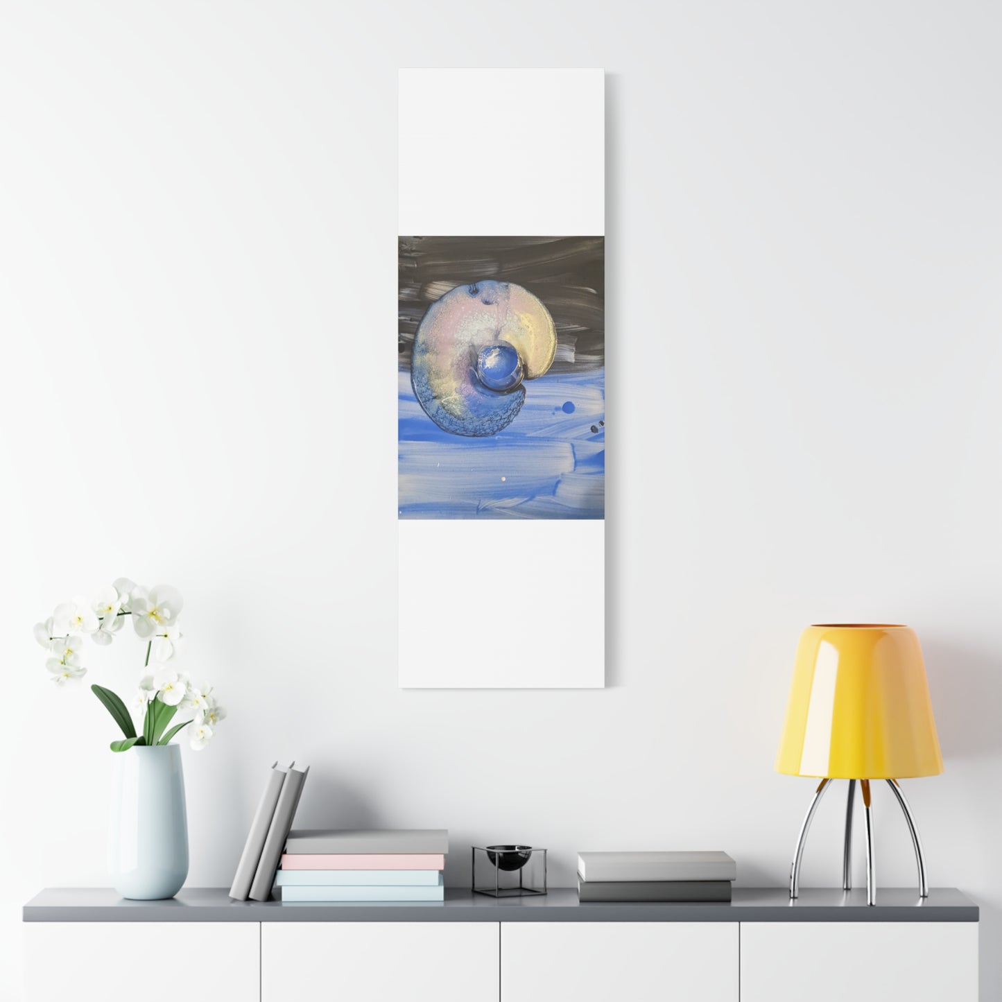 the nautilus - Abstract Blue Spiral Matte Canvas Art - Nautical Coastal Wall Decor