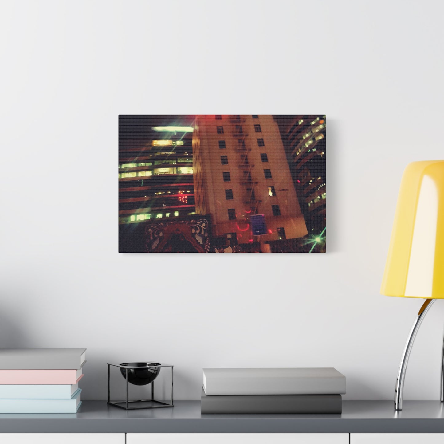 Hotel DeAnza - City Nightscape Canvas Print — Urban Street Art Building Matte Stretched 1.25"
