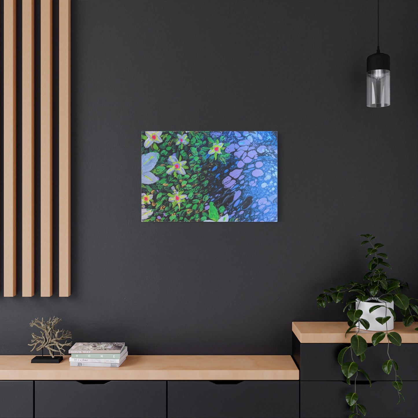 Floetrol&Flowers -  Reef Matte Canvas Wall Art — Blue & Green Abstract Flower Painting