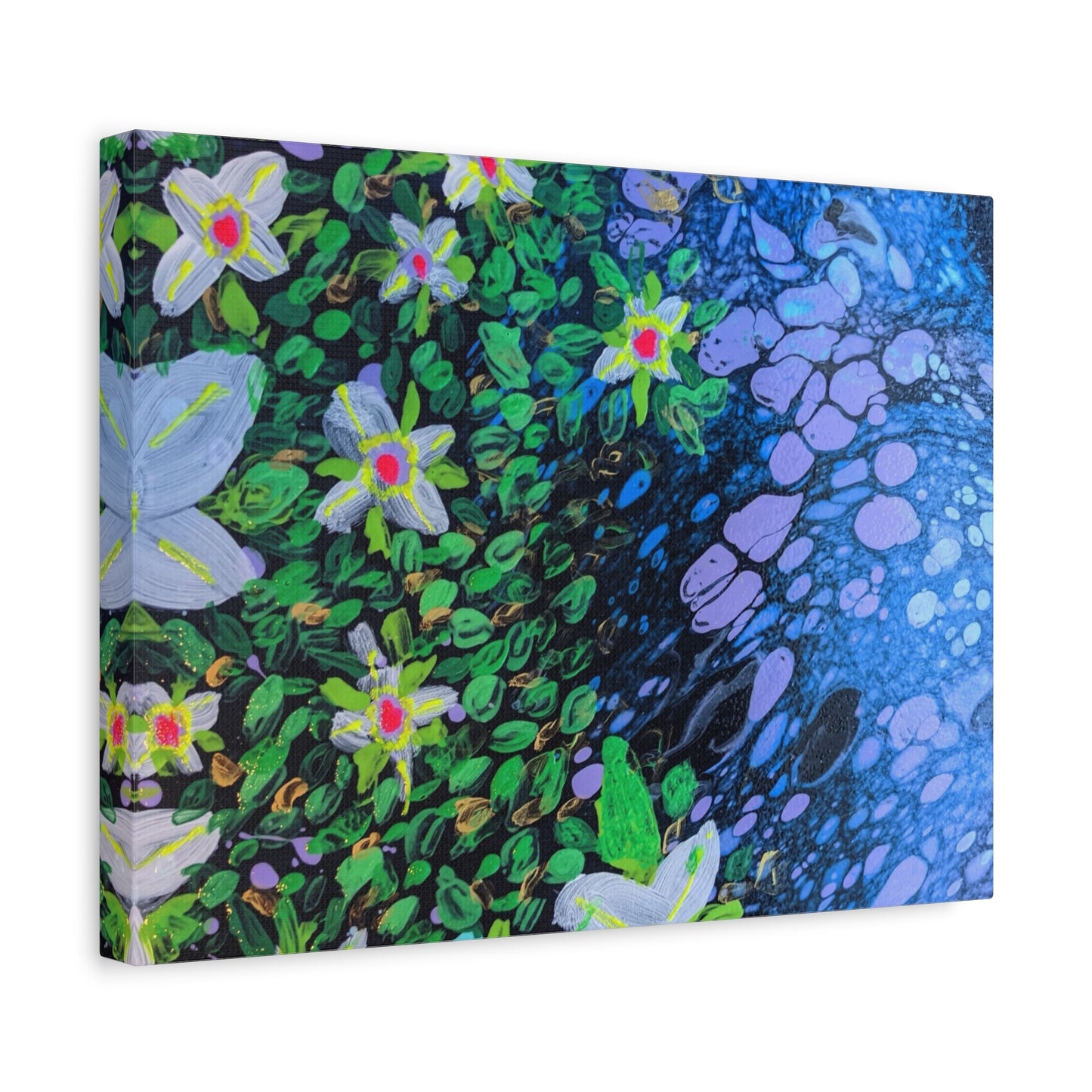 Floetrol&Flowers -  Reef Matte Canvas Wall Art — Blue & Green Abstract Flower Painting