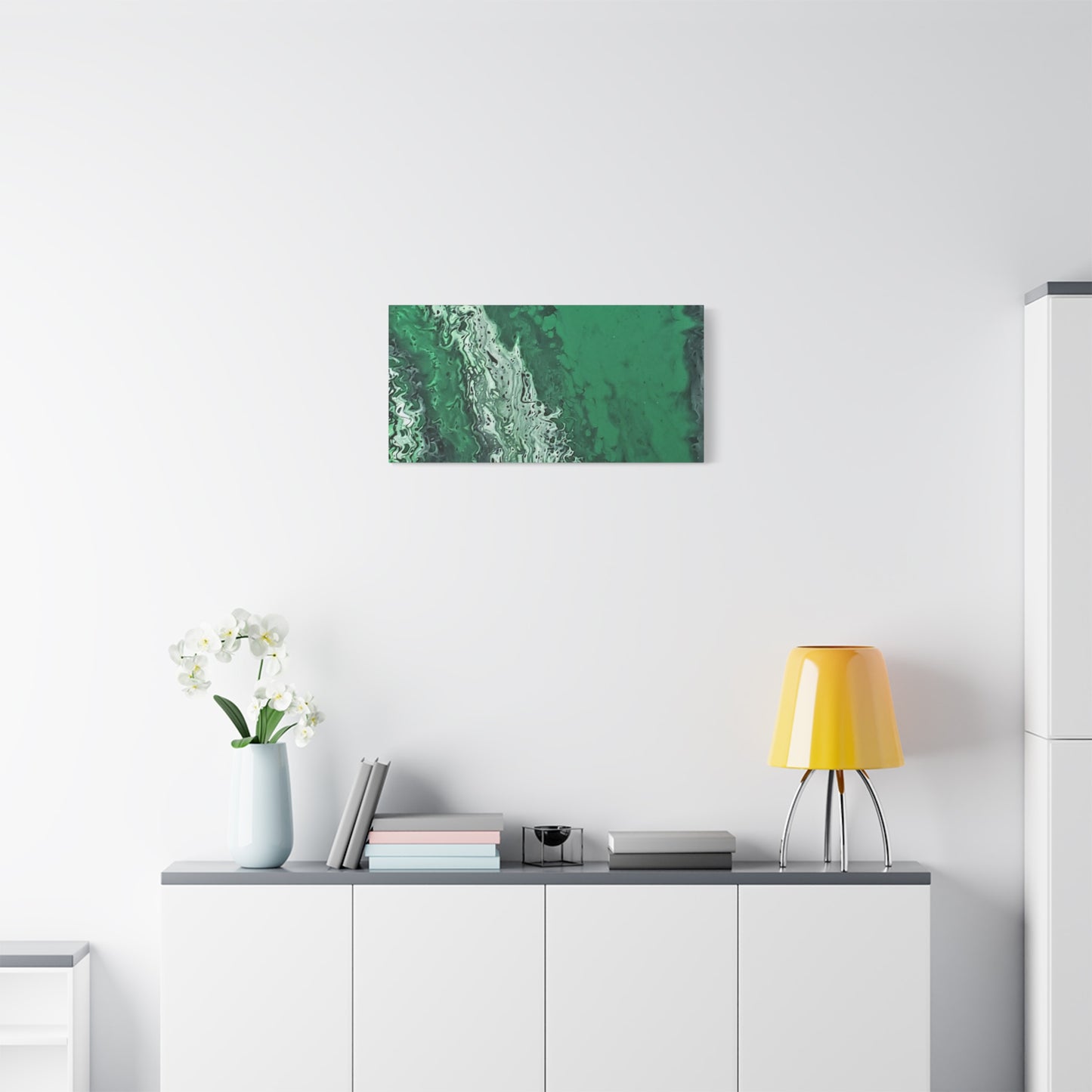 Emerald Wave Abstract Canvas Print — Matte Stretched Wall Art