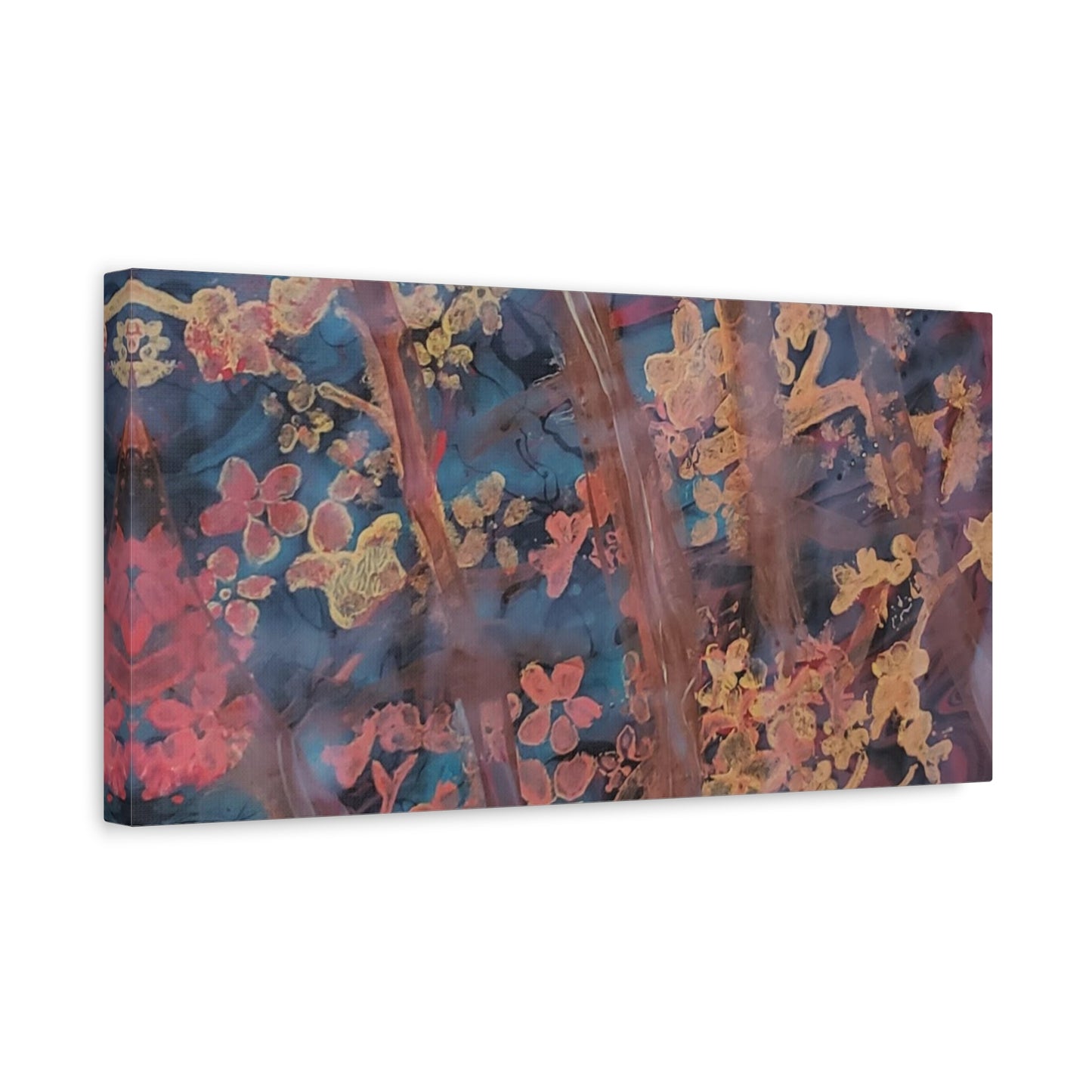 Abstract Floral Canvas Print — Moody Pink & Blue Stretched Wall Art