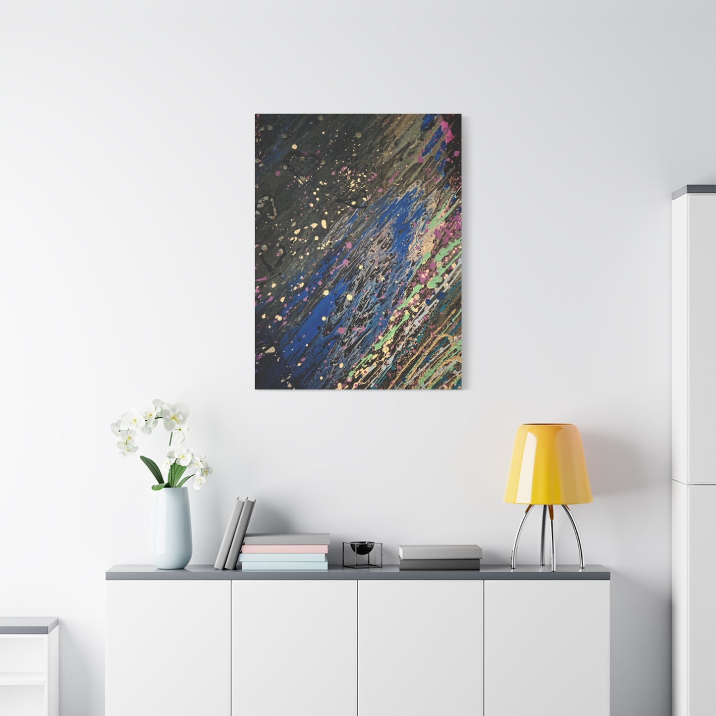 Abstract Splatter Matte Canvas Print — Colorful Fluid Art Wall Decor, Stretched 1.25"